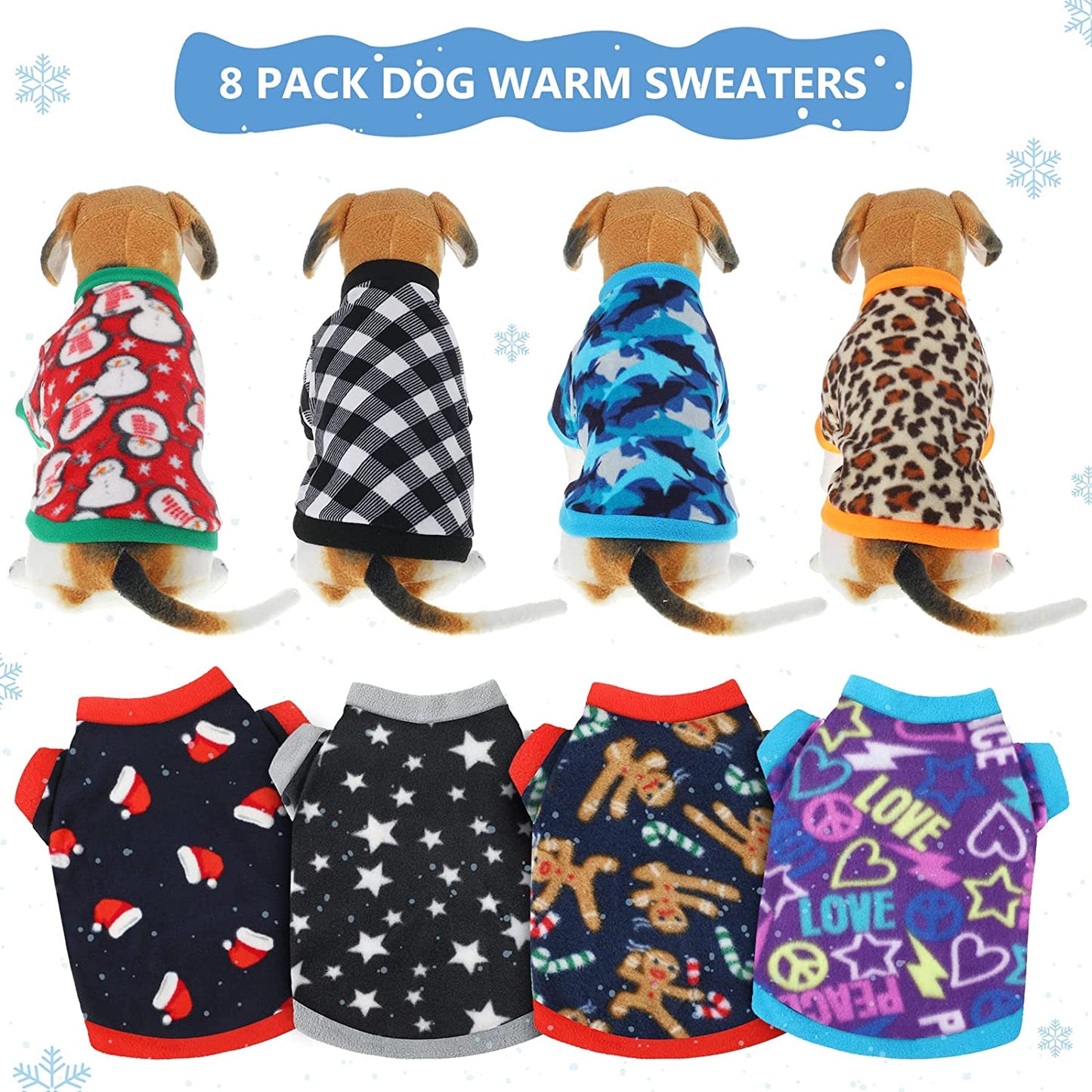 8 Pieces Dog Sweaters Winter Chihuahua Clothes Outfits Dog Warm Shirt Winter Puppy Clothes for Winter Colorful Thickening Dog Pajamas for Pets Pup Dog Cat (Classic Pattern, X-Small) Animals & Pet Supplies > Pet Supplies > Dog Supplies > Dog Apparel Weewooday   