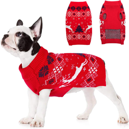 MORVIGIVE Christmas Dog Sweaters Turtleneck Pullover, Soft Warm Puppy Jumper Cat Knit with Reindeer Snowflake, Winter Pet Xmas Holiday Sweatshirts Cold Weather Knitwear Clothes for Small Medium Dogs Animals & Pet Supplies > Pet Supplies > Dog Supplies > Dog Apparel MORVIGIVE Red Medium 