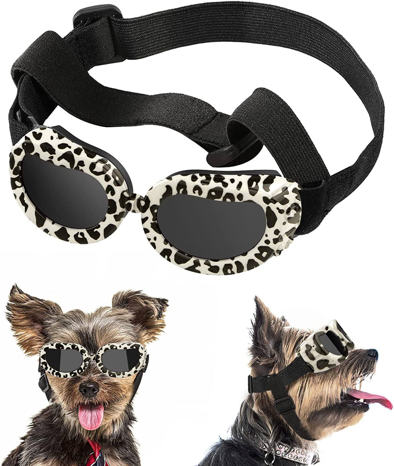 Lewondr Dog Sunglasses Small Breed Dogs Goggles UV Protection,Goggles for Small Dogs Eye Wear Protection with Adjustable Strap Windproof Anti-Fog Sunglasses for Small Dogs Doggy Doggie Glasses,Black Animals & Pet Supplies > Pet Supplies > Dog Supplies > Dog Apparel Lewondr Black White Leopard  