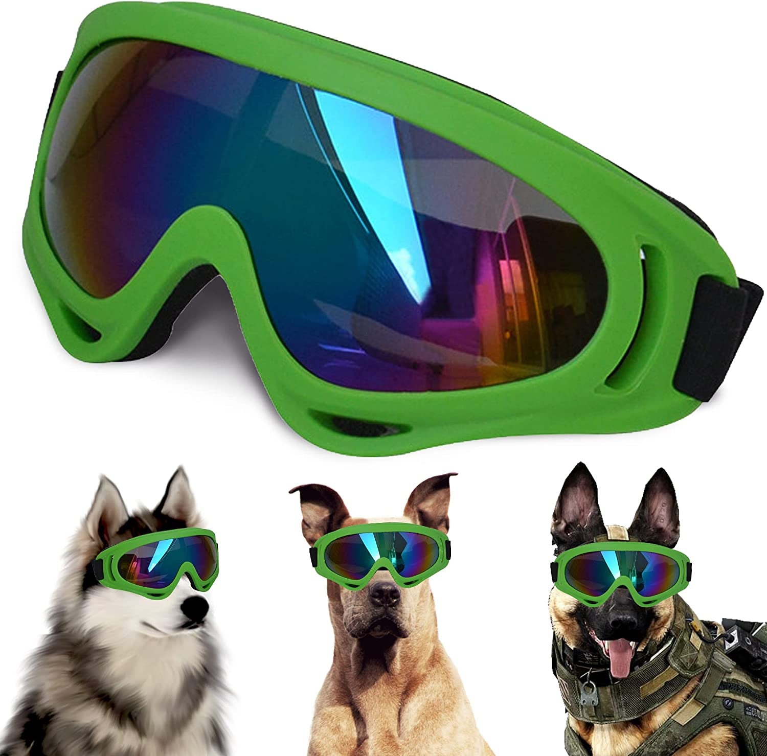 Large Dog Sunglasses, Dog Goggles with Adjustable Strap UV Protection Winproof Dog Puppy Sunglasses, Suitable for Medium-Large Dog Pet Glasses, Dogs Eyes Protection Animals & Pet Supplies > Pet Supplies > Dog Supplies > Dog Apparel NICERINC PET Green Frame&Colorful Lens  