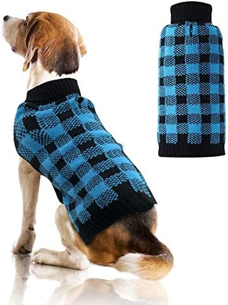 PUPTECK Dog Sweater Plaid Pet Cat Winter Knitwear Warm Clothes Blue & Black Extra Small Animals & Pet Supplies > Pet Supplies > Dog Supplies > Dog Apparel Beibao Blue & Black XS (Pack of 1) 