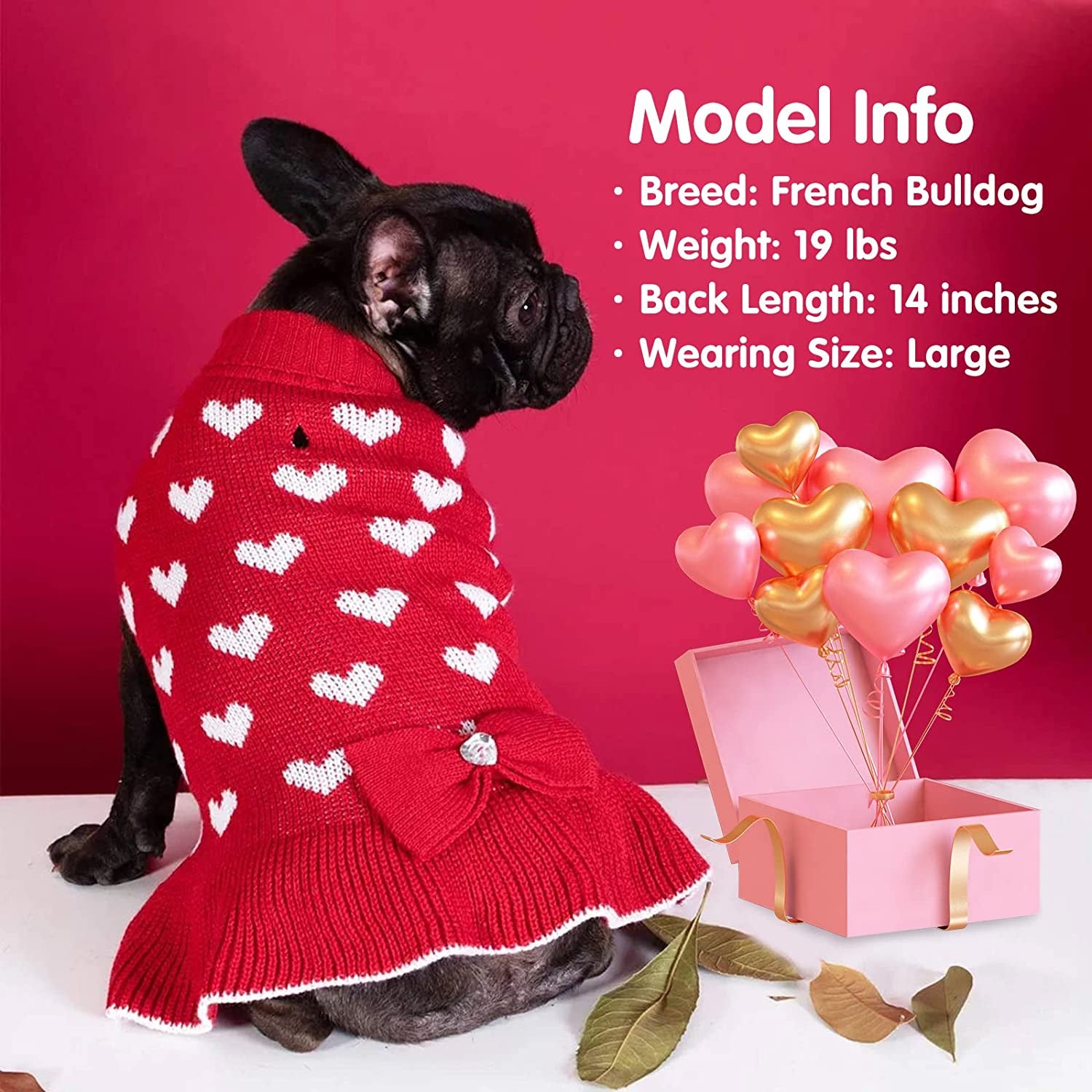 KYEESE Valentine'S Day Dog Sweater Dress with Bowtie Red Heart Small Dog Sweater with Leash Hole Turtleneck Dog Knitwear Animals & Pet Supplies > Pet Supplies > Dog Supplies > Dog Apparel kyeese   