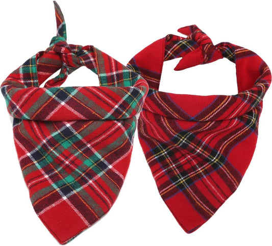 1/2 Pack Christmas Pet Dog Bandanas Triangle Bibs Scarf,Double-Cotton Plaid Printing Kerchief Set for Small Medium Size Dogs (2 Pack Double-Cotton Size L, Red Green) Animals & Pet Supplies > Pet Supplies > Dog Supplies > Dog Apparel LATFZ Style 1 2 Pack Single-Cotton Size S 