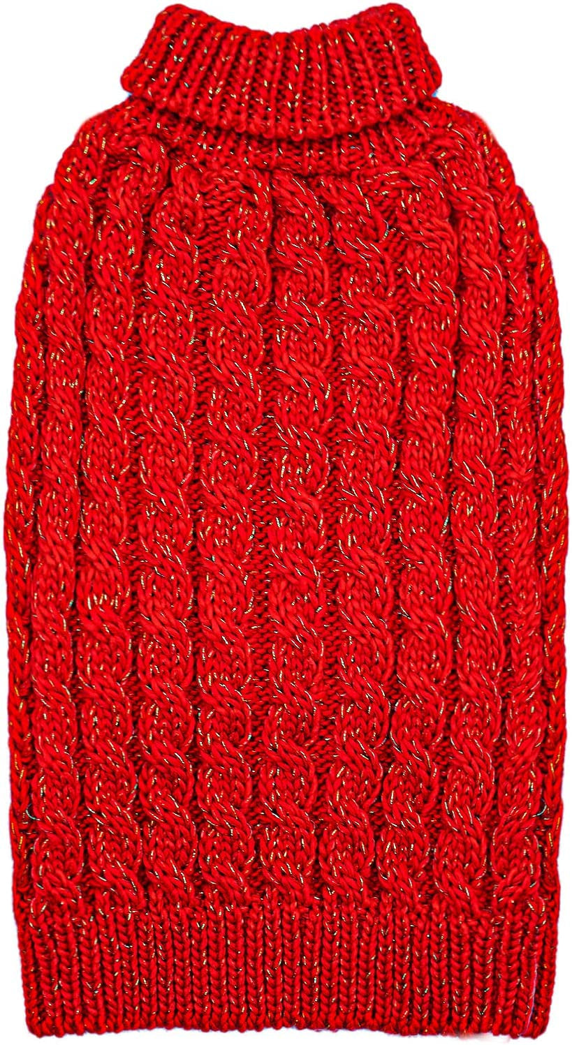 KYEESE Dog Sweaters Beige with Golden Thread Turtleneck Pet Sweater for Cold Weather Animals & Pet Supplies > Pet Supplies > Dog Supplies > Dog Apparel kyeese Red X-Small (Pack of 1) 