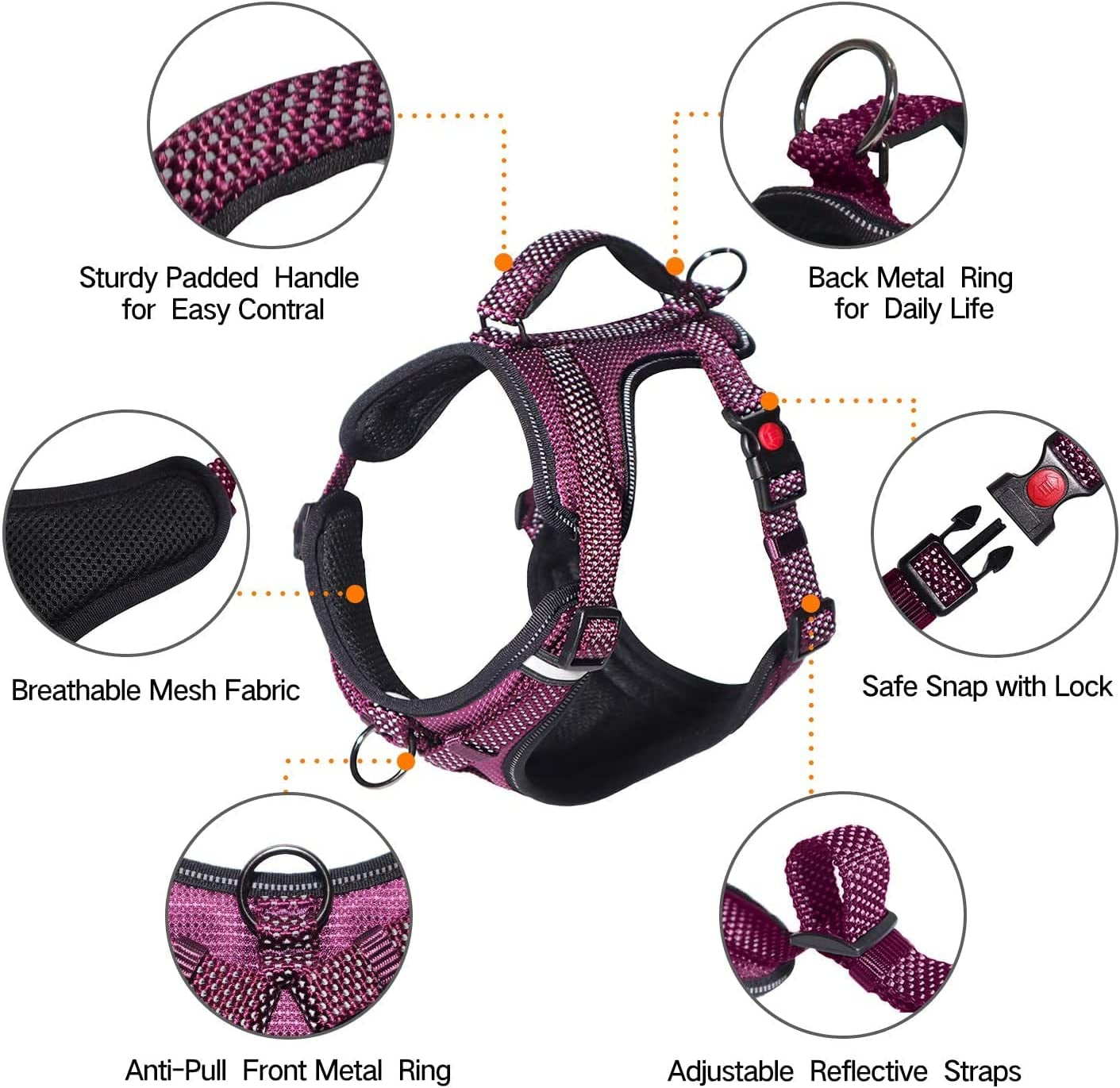 LOS ANDES Ultra-Reflective Dog Harness No Pull Adjustable Pet Harness with Front Clip, Safe Dog Vest with Handle, Easy Control Harness for Small Medium Large Dogs Animals & Pet Supplies > Pet Supplies > Dog Supplies > Dog Apparel LOS ANDES   