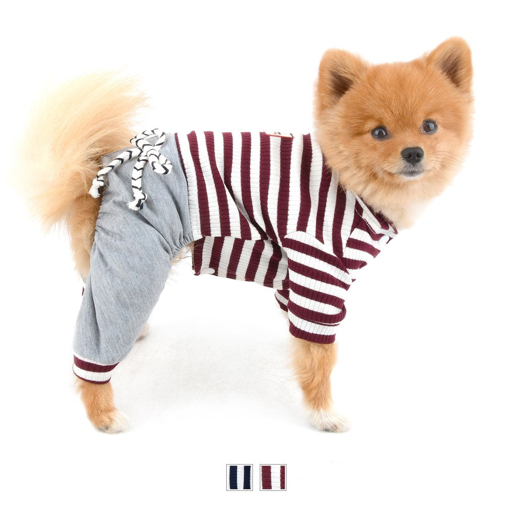 SELMAI Small Dog Stripe Jumpsuit Puppy Pajamas Pjs with Pant Comfy Cotton Pet Clothes Cat Apparel Pyjamas Shirt for Chihuahua Yorkie Boys Animals & Pet Supplies > Pet Supplies > Dog Supplies > Dog Apparel SELMAI M Brown 
