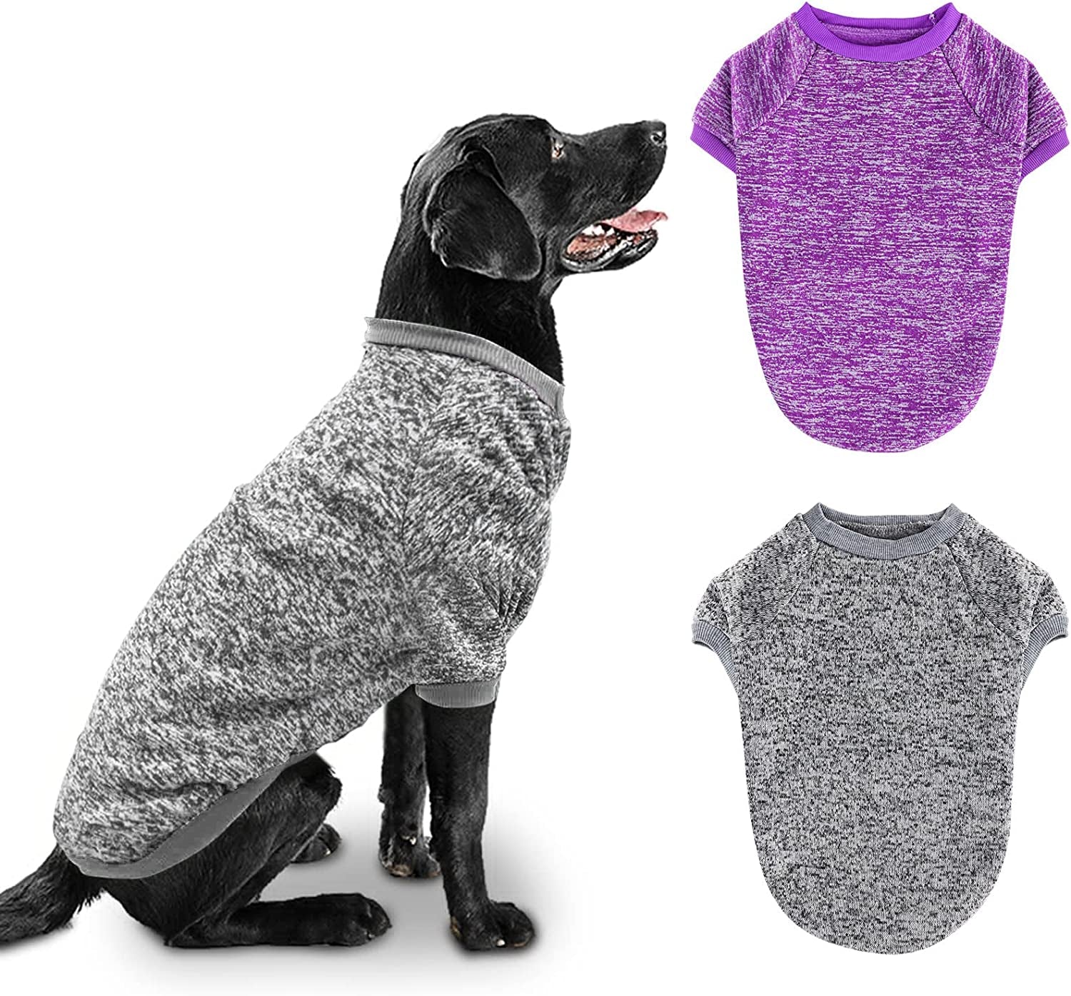 Rypet 2 Pack Large Dog Sweaters for Winter Dog Classic Knitwear Sweater Soft Thickening Warm Dog Clothes for Medium Large Dogs Animals & Pet Supplies > Pet Supplies > Dog Supplies > Dog Apparel Rypet Purple+Grey 5XL(Chest: 27.6", Back: 21.7") 