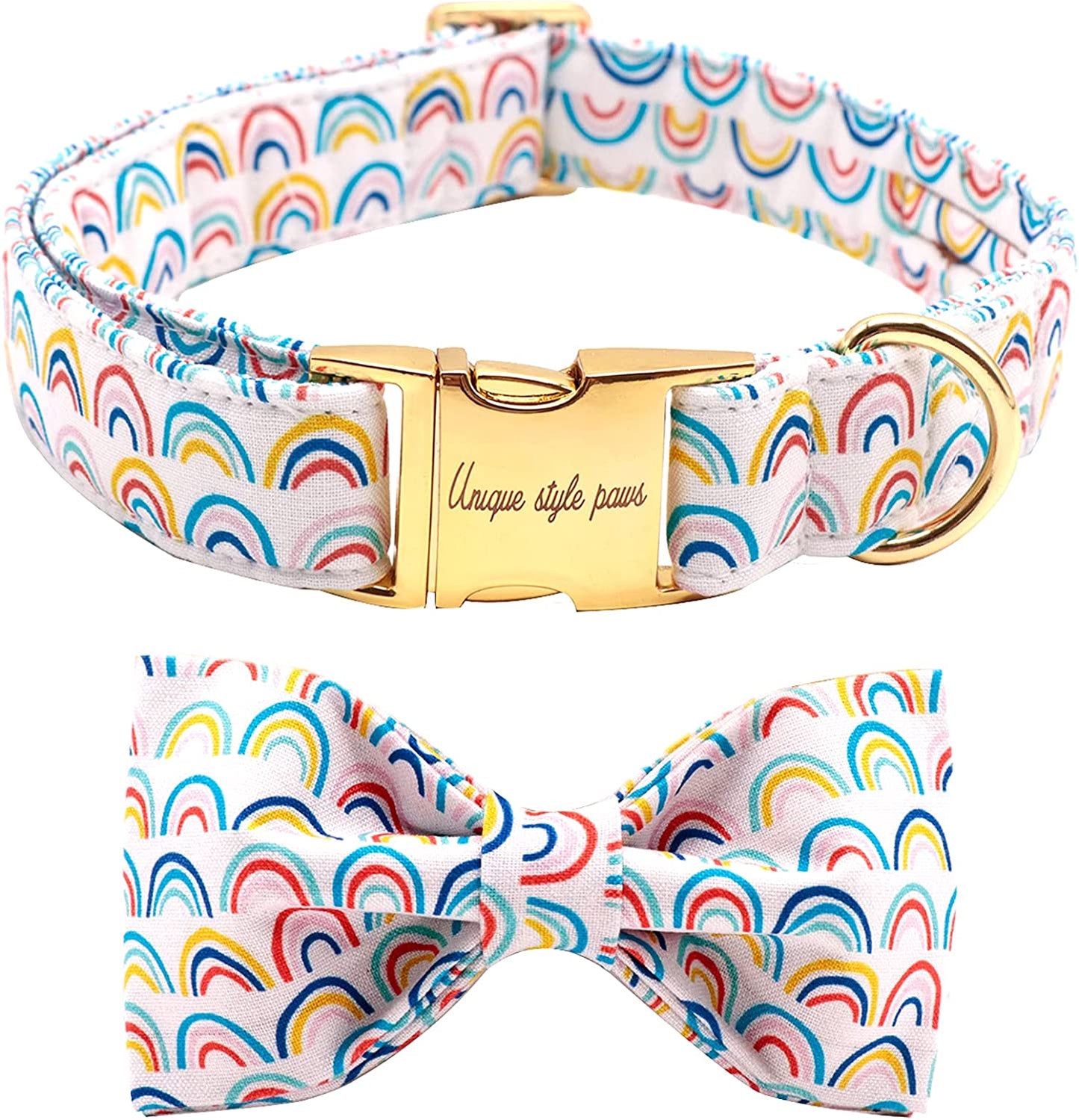 Unique Style Paws Plaid Dog Collar with Bow Pet Gift Adjustable Soft and Comfy Bowtie Collars for Small Medium Large Dogs Animals & Pet Supplies > Pet Supplies > Dog Supplies > Dog Apparel Unique style paws Rainbow X-Large (Pack of 1) 