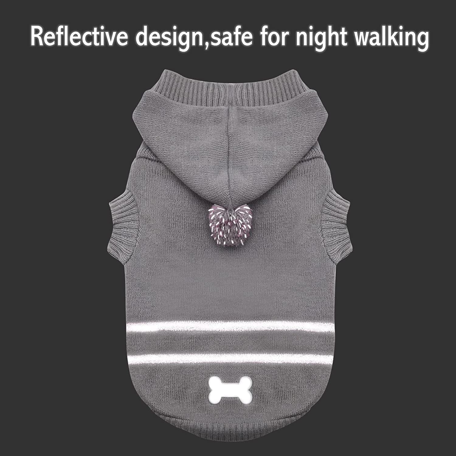 KYEESE Dog Sweaters Reflective Grey Dog Sweater Hoodie Snowflake Pattern with Leash Hole Pullover Warm Pet Sweater Animals & Pet Supplies > Pet Supplies > Dog Supplies > Dog Apparel kyeese   