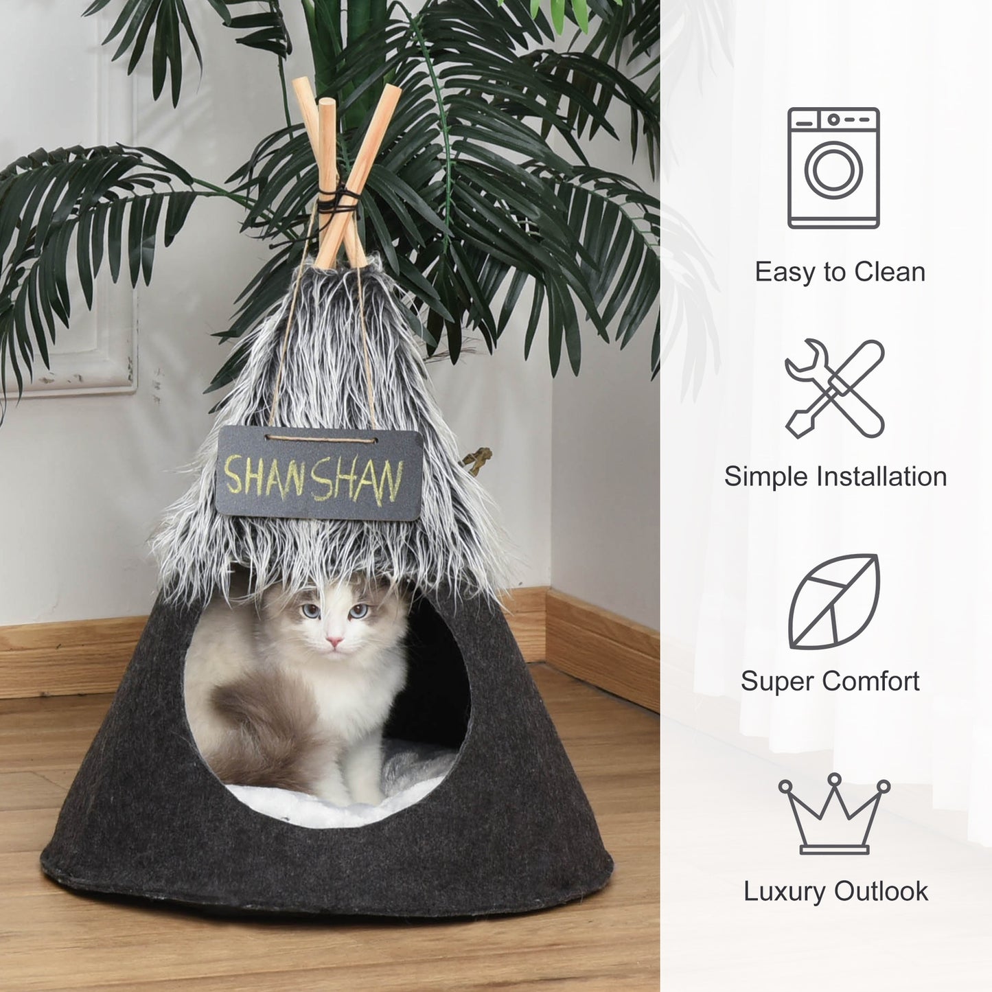 Pet Teepee Tent Cat Bed Dog House W/ Cushion Chalkboard for and Puppy Animals & Pet Supplies > Pet Supplies > Dog Supplies > Dog Houses MABOTO   