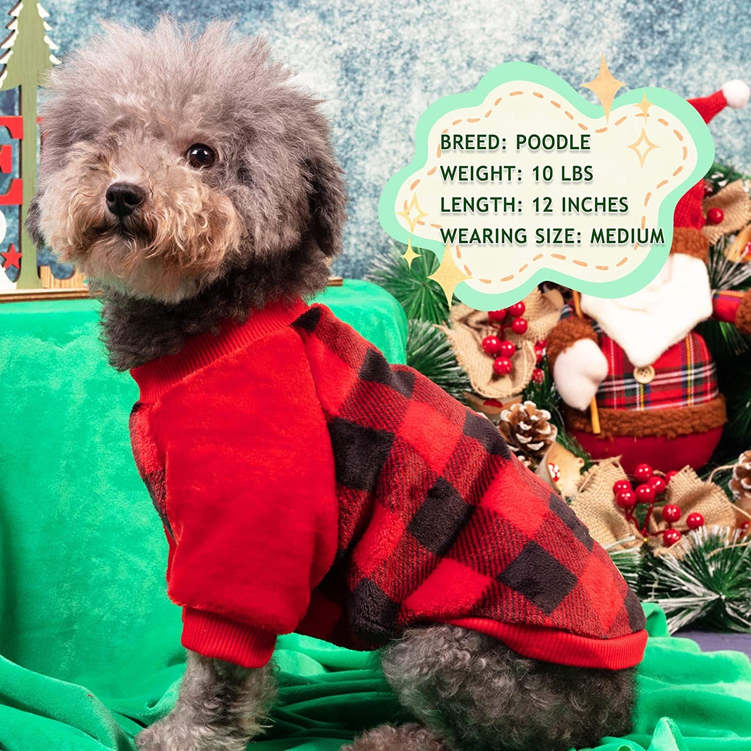 Cyeollo Dog Sweatshirt Christmas Buffalo Plaid Dog Clothes Flannel Cold Weather Coats for Small to Medium Dogs Apparel Animals & Pet Supplies > Pet Supplies > Dog Supplies > Dog Apparel cyeollo   