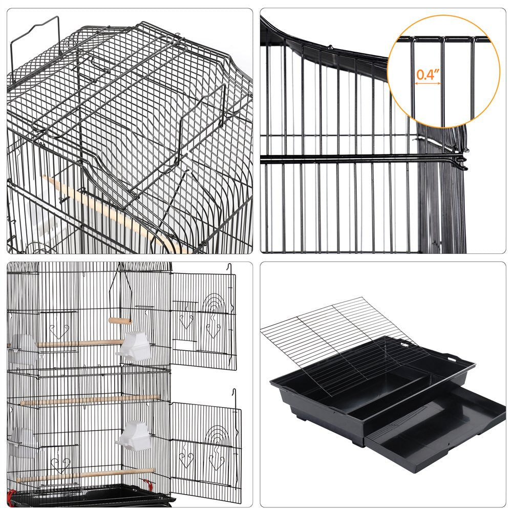 Topeakmart 41''H Open Top Metal Bird Cage with Perch Stand Black Animals & Pet Supplies > Pet Supplies > Bird Supplies > Bird Cages & Stands Topeakmart   