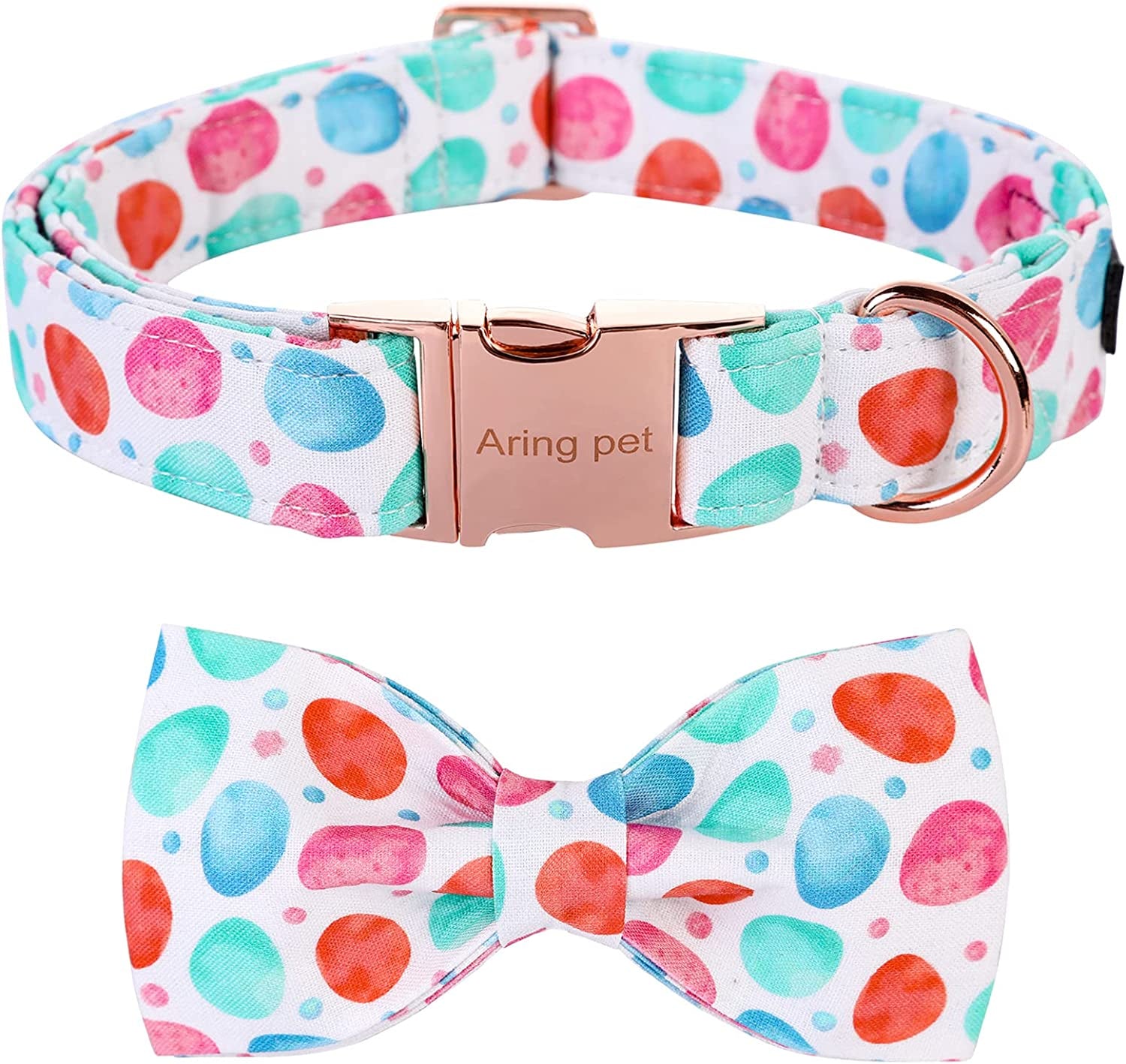 ARING PET Bowtie Dog Collar, Adorable Green Grid Dog Collars with Detachable Bow, Adjustable Collar Gifts for Small Medium Large and Girl Boy Dogs Animals & Pet Supplies > Pet Supplies > Dog Supplies > Dog Apparel ARING PET A:Easter eggs S (Pack of 1) 