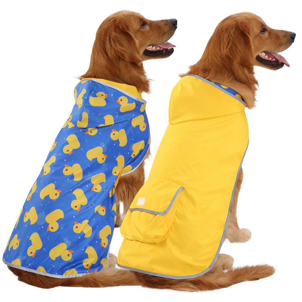HDE Reversible Dog Raincoat Hooded Slicker Poncho Rain Coat Jacket for Small Medium Large Dogs Dinosaurs - XXL Animals & Pet Supplies > Pet Supplies > Dog Supplies > Dog Apparel HDE XL Ducks / Yellow 
