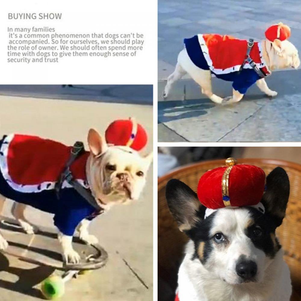 Halloween 3 Pcs Dog King Cloak Costume with Crown Cap Pet Suit Prince Autumn Winter Apparel Cat Hoodies with Hat Puupy Clothes French Bulldog Chihuahua Animals & Pet Supplies > Pet Supplies > Cat Supplies > Cat Apparel Kernelly   