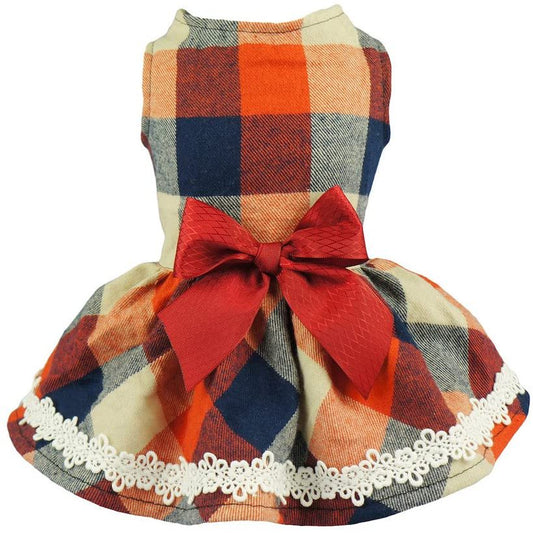 Fitwarm Elegant Lace Plaid Dog Dress for Pet Clothes Shirts Apparel M Animals & Pet Supplies > Pet Supplies > Dog Supplies > Dog Apparel Fitwarm S  