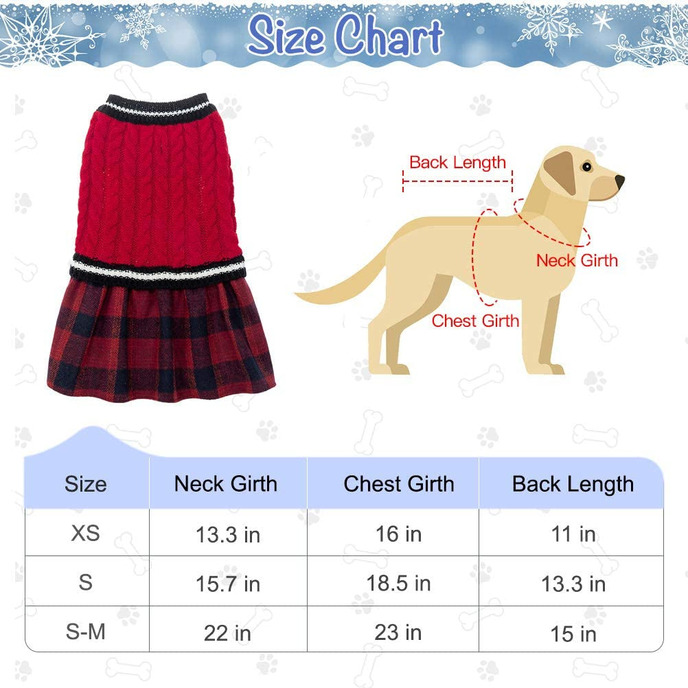 BINGPET Dog Sweater Dress - Plaid Pattern - Warm Pullover with Leash Hole V-Neck Knitwear Pet Sweater Cat Knitted Dress One-Piece Dress for Small to Medium Dog and Cat Animals & Pet Supplies > Pet Supplies > Dog Supplies > Dog Apparel BINGPET   