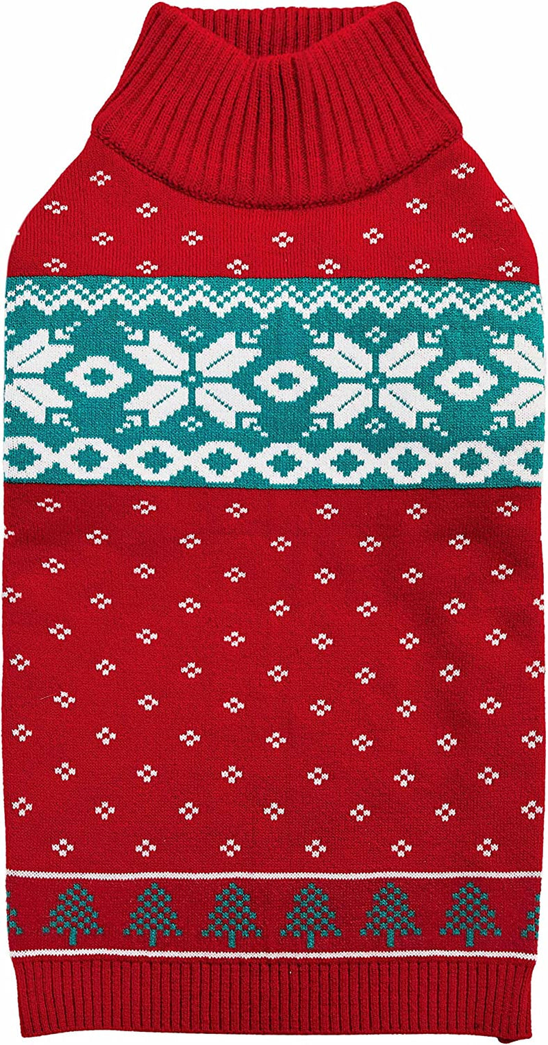 Blueberry Pet Ugly Christmas Reindeer Dog Sweater Turtleneck Holiday Family Matching Clothes for Dog, Tango Red & Navy Blue, Back Length 12", Warm Winter Outfit for Small Dogs Animals & Pet Supplies > Pet Supplies > Dog Supplies > Dog Apparel Blueberry Pet Tree - Festive Red 22 inch (Pack of 1) 