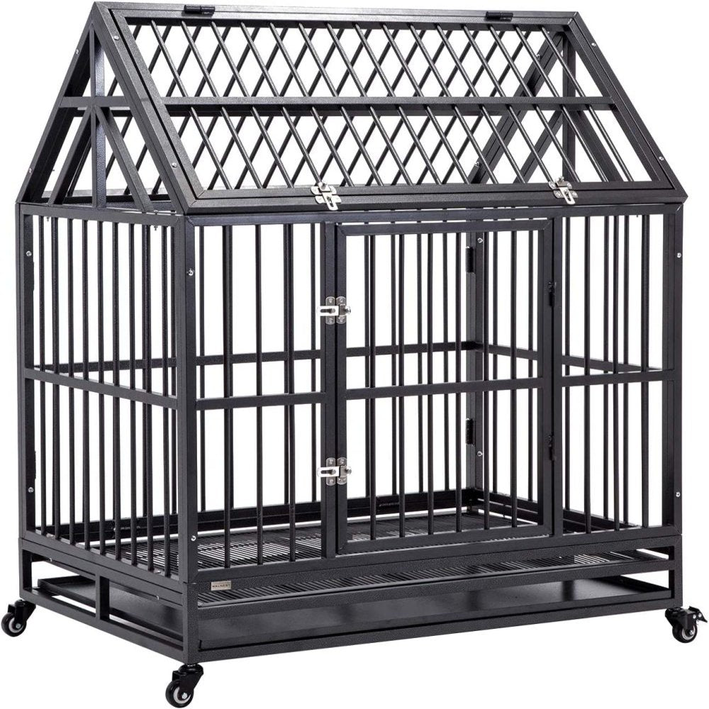 Jaydayon 42 Heavy Duty Dog Crate Dog Kennel Dog Cage Playpen for Medium or Large Dogs Pets Silver Steel XL