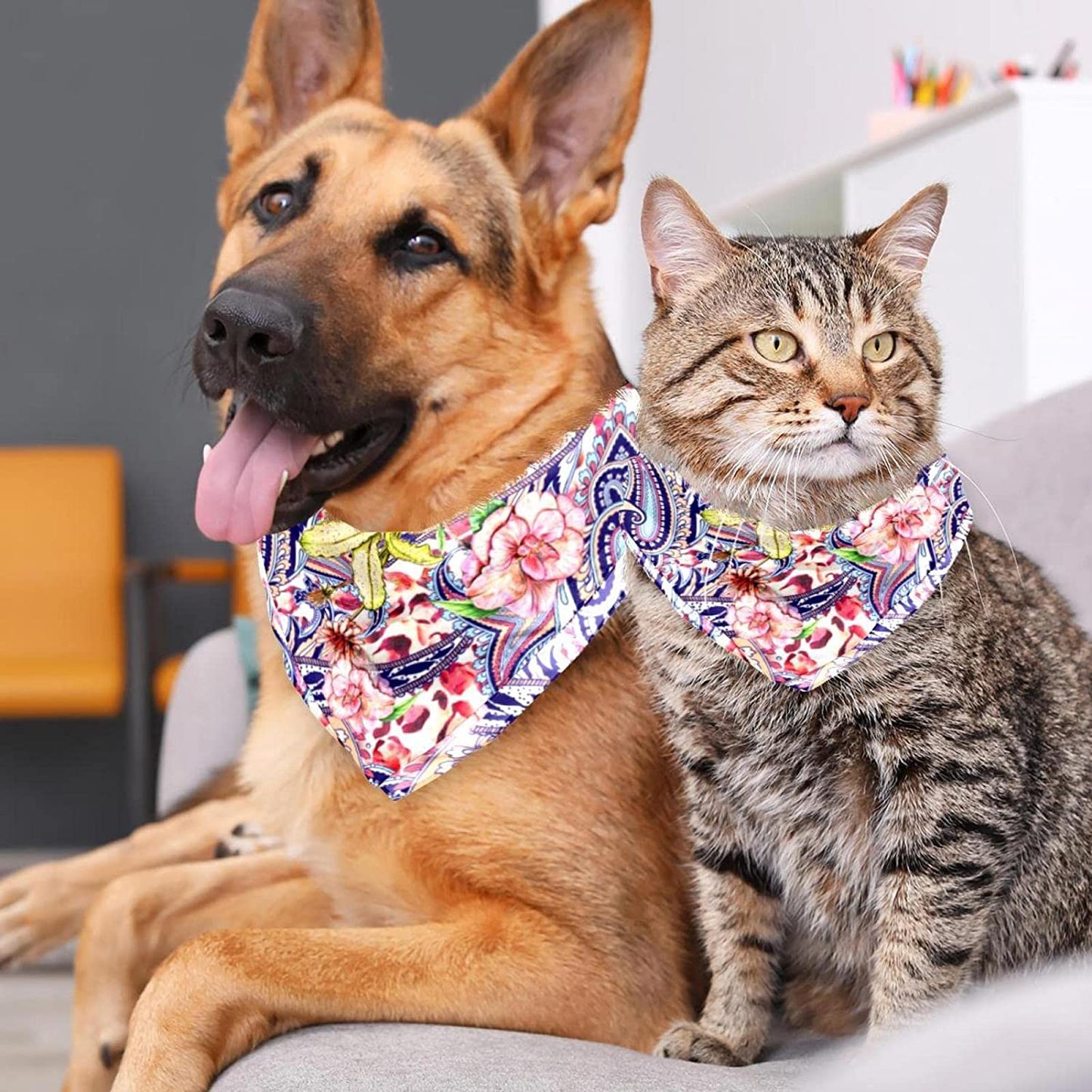 Dog Bandanas,Cat Triangle Bibs,Two Sizes,Paisley Colored Flower,Pet Scarf for Small Medium Large Pets Animals & Pet Supplies > Pet Supplies > Dog Supplies > Dog Apparel tzhcjsjgs   