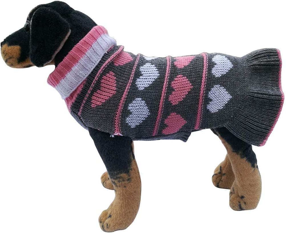 Jecikelon Pet Dog Long Sweaters Dress Knitwear Turtleneck Pullover Warm Winter Puppy Sweater Long Dresses (Grey Heart, X-Large) Animals & Pet Supplies > Pet Supplies > Dog Supplies > Dog Apparel Jecikelon   