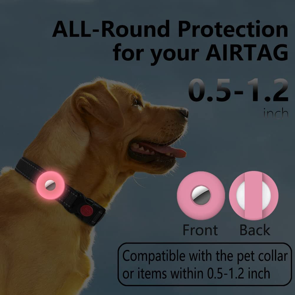 Airtag Dog Collar Holder Silicone Pet Collar Case Compatible with Apple Airtags, Anti-Lost Air Tag Holder for Cat Dog Collars Accessories (Fluorescent Pink)