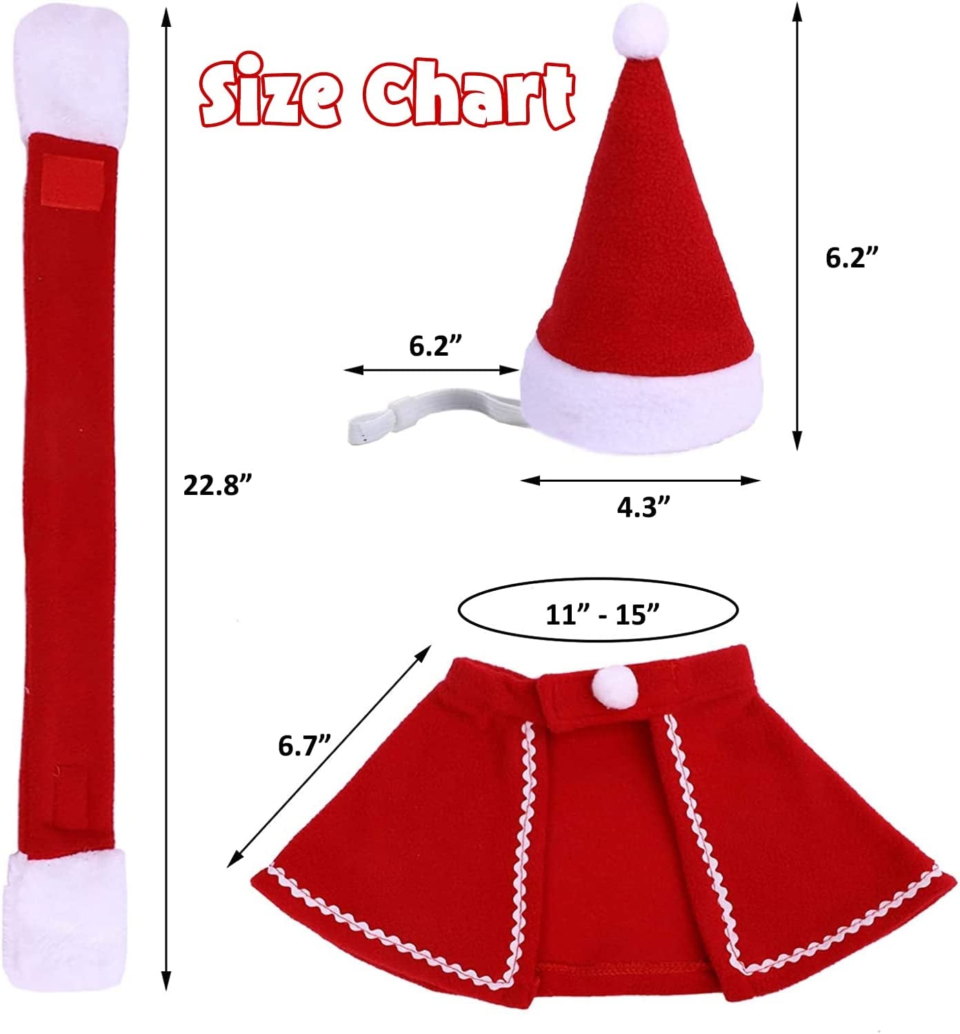 BECHANMIG 3 Pcs Dog Christmas Costume Set,Pet Cape with Hat and Christmas Scarf, Adjustable Red Cloak for Cats and Small Medium Dogs (Neck Girth 11"-14") Animals & Pet Supplies > Pet Supplies > Dog Supplies > Dog Apparel BECHANMIG   