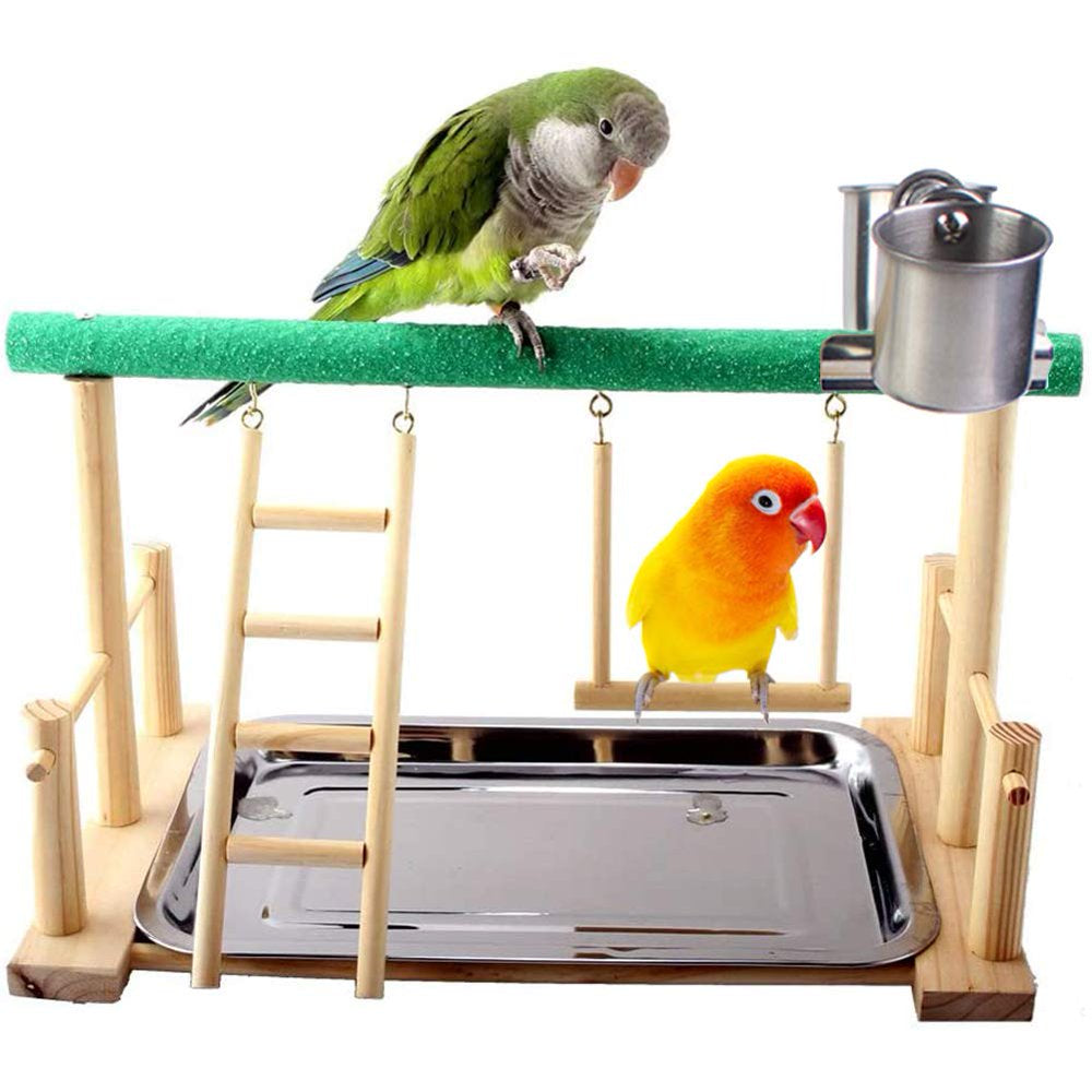 QBLEEV Parrots Playstand Bird Playground Wood Perch Gym Stand Playpen Ladder with Toys Exercise Playgym for Conure Lovebirds Animals & Pet Supplies > Pet Supplies > Bird Supplies > Bird Gyms & Playstands QBLEEV   