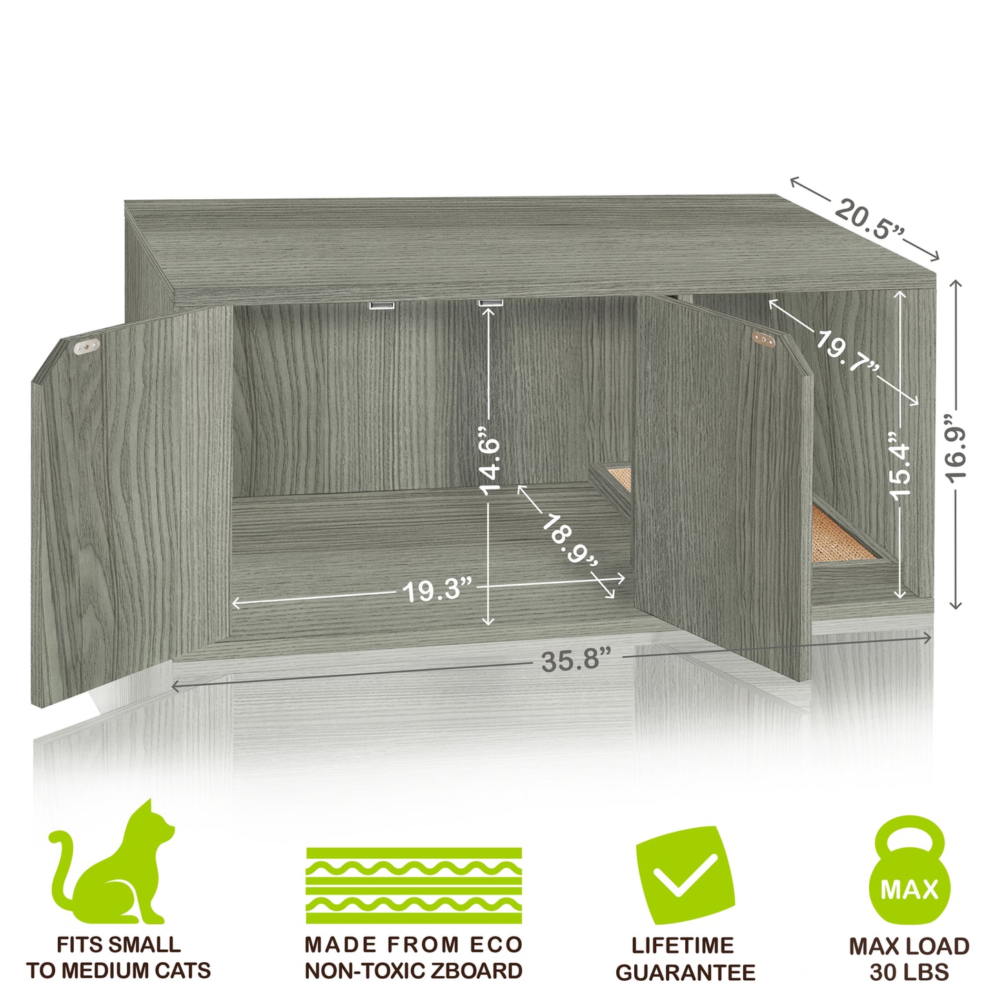Way Basics Eco Cat Litter Box Enclosure Modern Cat Furniture, Grey