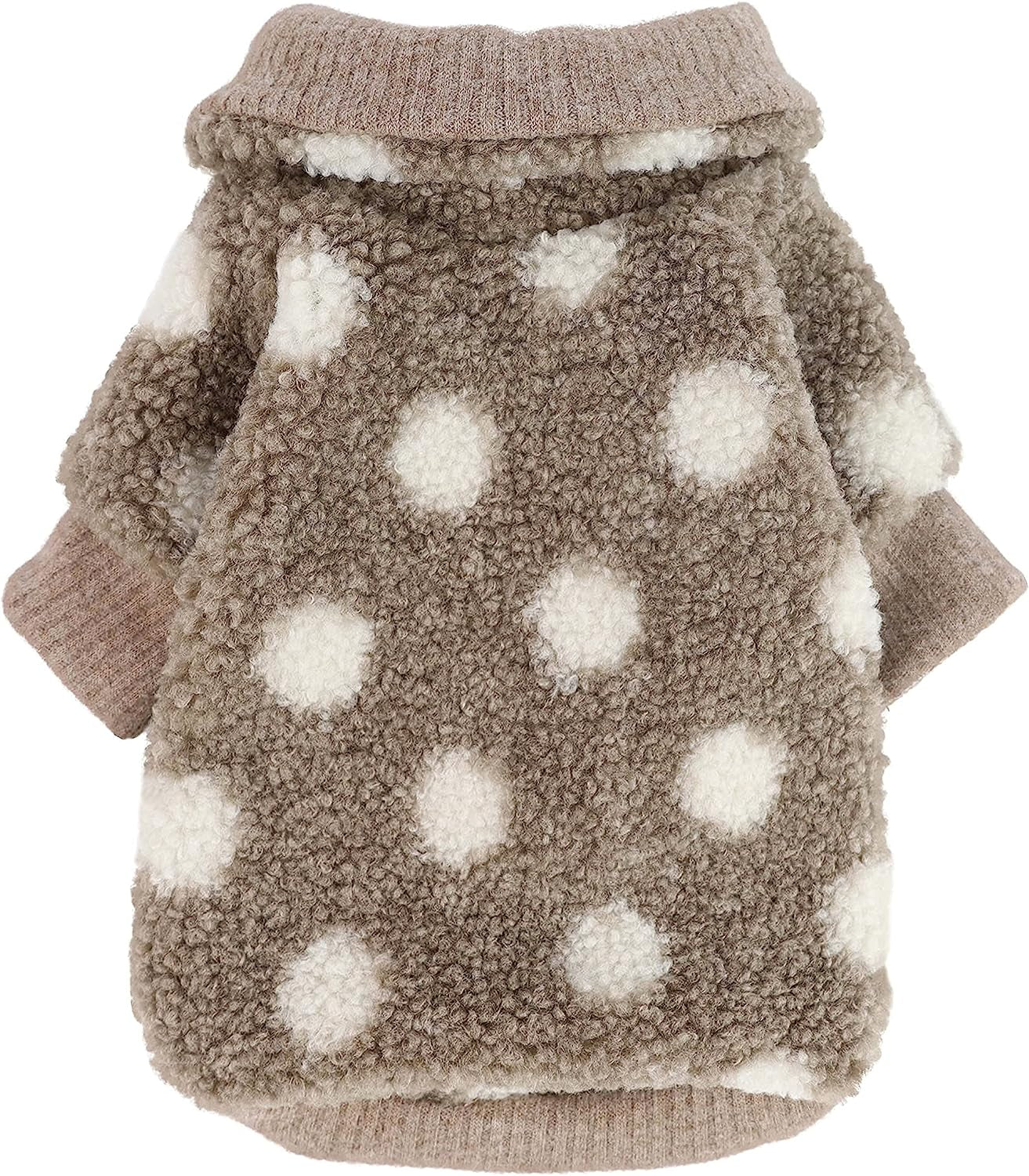 Fitwarm Sherpa Polka Dot Dog Coat Turtleneck Fuzzy Doggie Sweater Puppy Winter Clothes Doggy Knitted Outfits Pet Cold Weather Clothes Cat Apparel Khaki Large Animals & Pet Supplies > Pet Supplies > Dog Supplies > Dog Apparel Fitwarm   