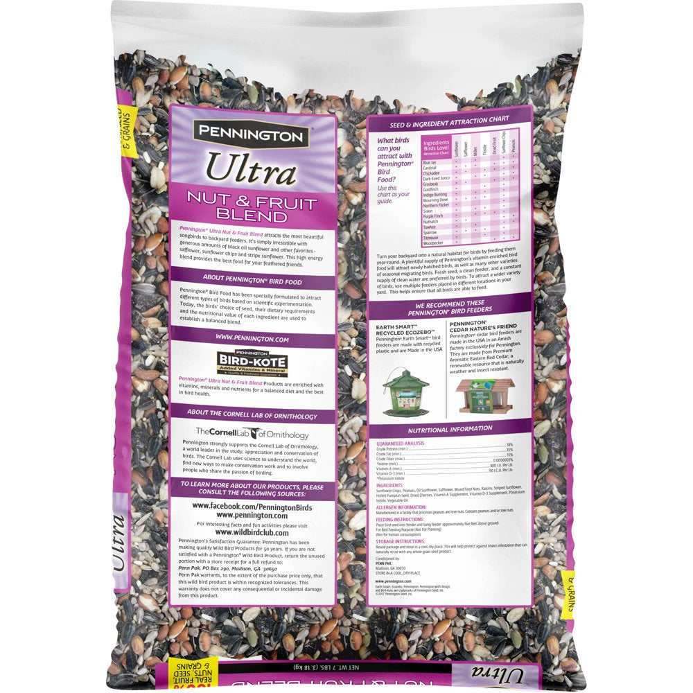 Pennington Ultra Fruit & Nut Blend, Wild Bird Seed and Feed, 7 Lb. Animals & Pet Supplies > Pet Supplies > Bird Supplies > Bird Treats CENTRAL GARDEN & PET COMPANY   