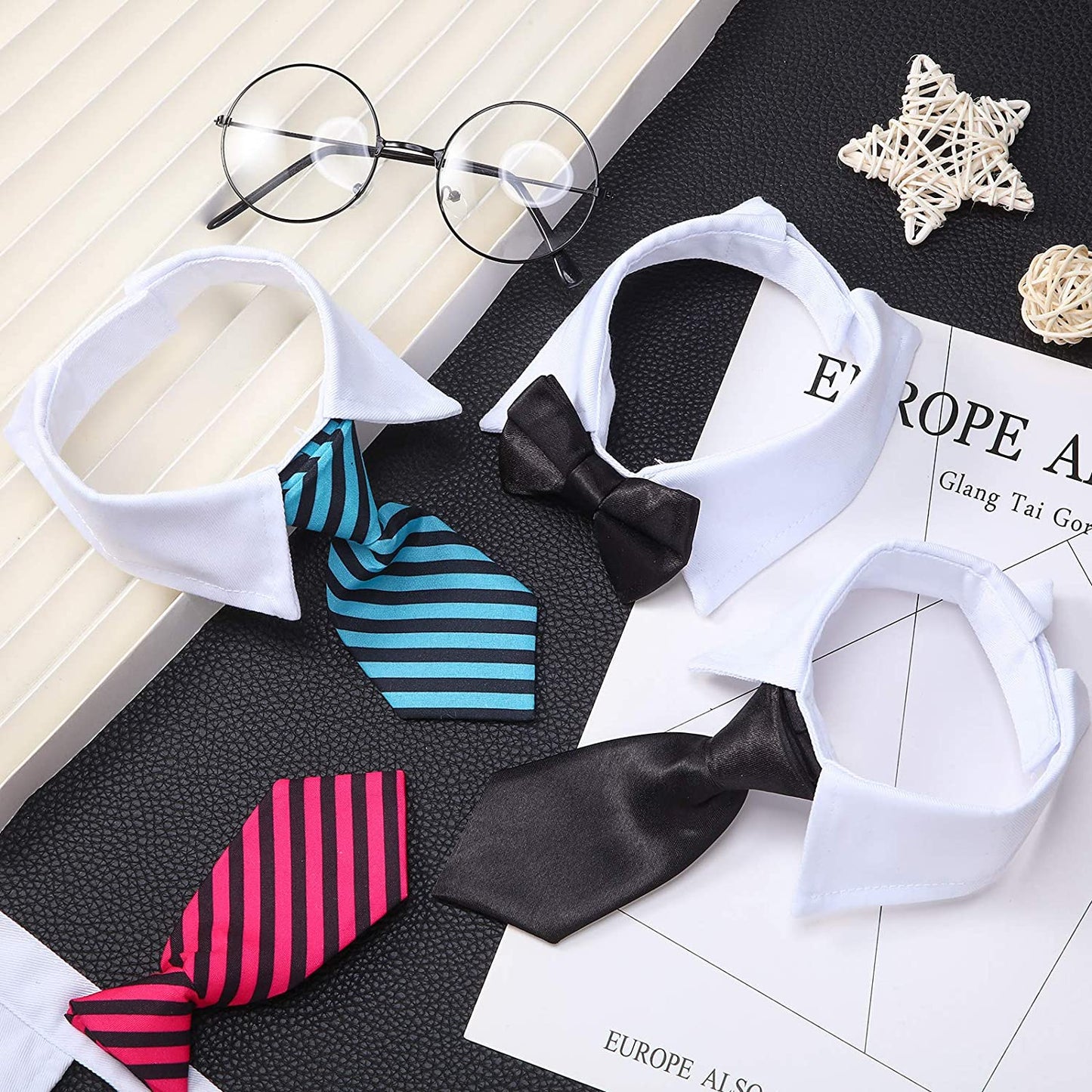 4 Pieces Adjustable Pets Dog Cat Bow Tie Pet Formal Tuxedo Costume Necktie Collar Stripes for Small Dogs Cats (S) Animals & Pet Supplies > Pet Supplies > Dog Supplies > Dog Apparel Syhood   