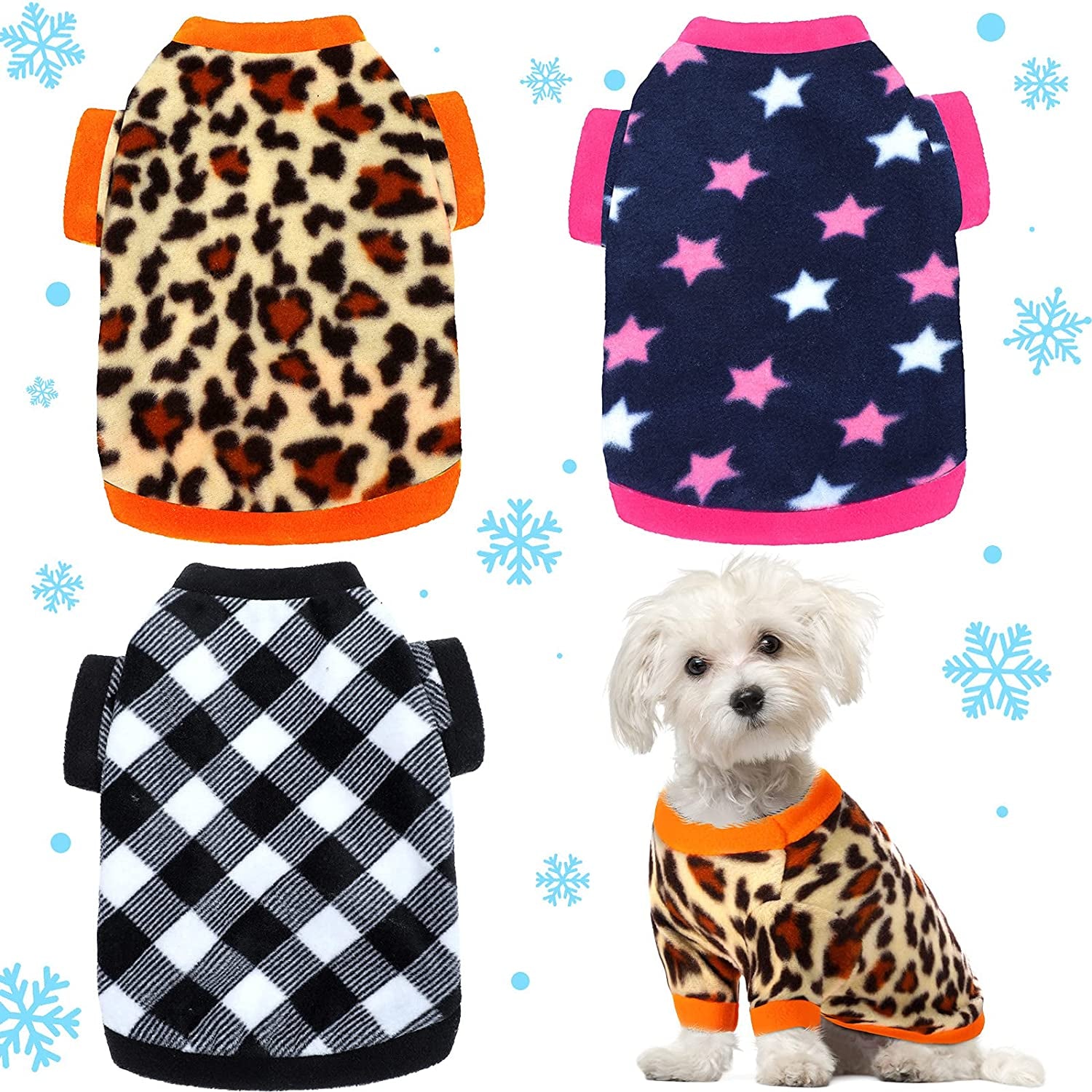 3 Pieces Winter Dog Clothes Warm Dog Shirts Soft Fleece Puppy Clothes Colorful Thickening Dog Pajamas Winter Outfits Dog Sweater for Small Pets Dog Cat Chihuahua Teddy, S Animals & Pet Supplies > Pet Supplies > Dog Supplies > Dog Apparel Xuniea Lovely Pattern Medium 