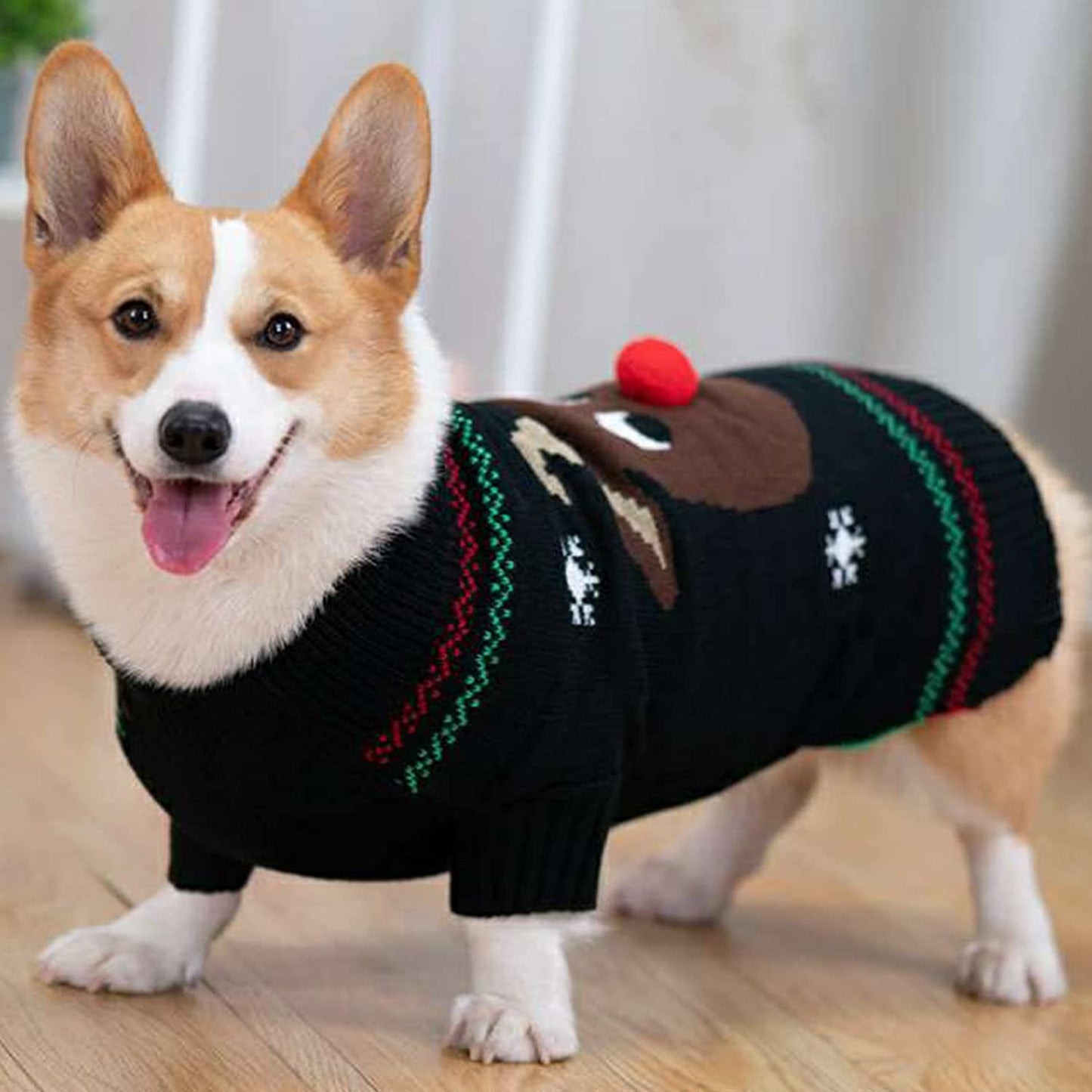 TENGZHI Dog Christmas Sweater Ugly Xmas Puppy Clothes Costume Warm Knitted Cat Outfit Jumper Cute Reindeer Pet Clothing for Small Medium Large Dogs Cats（S,Black）