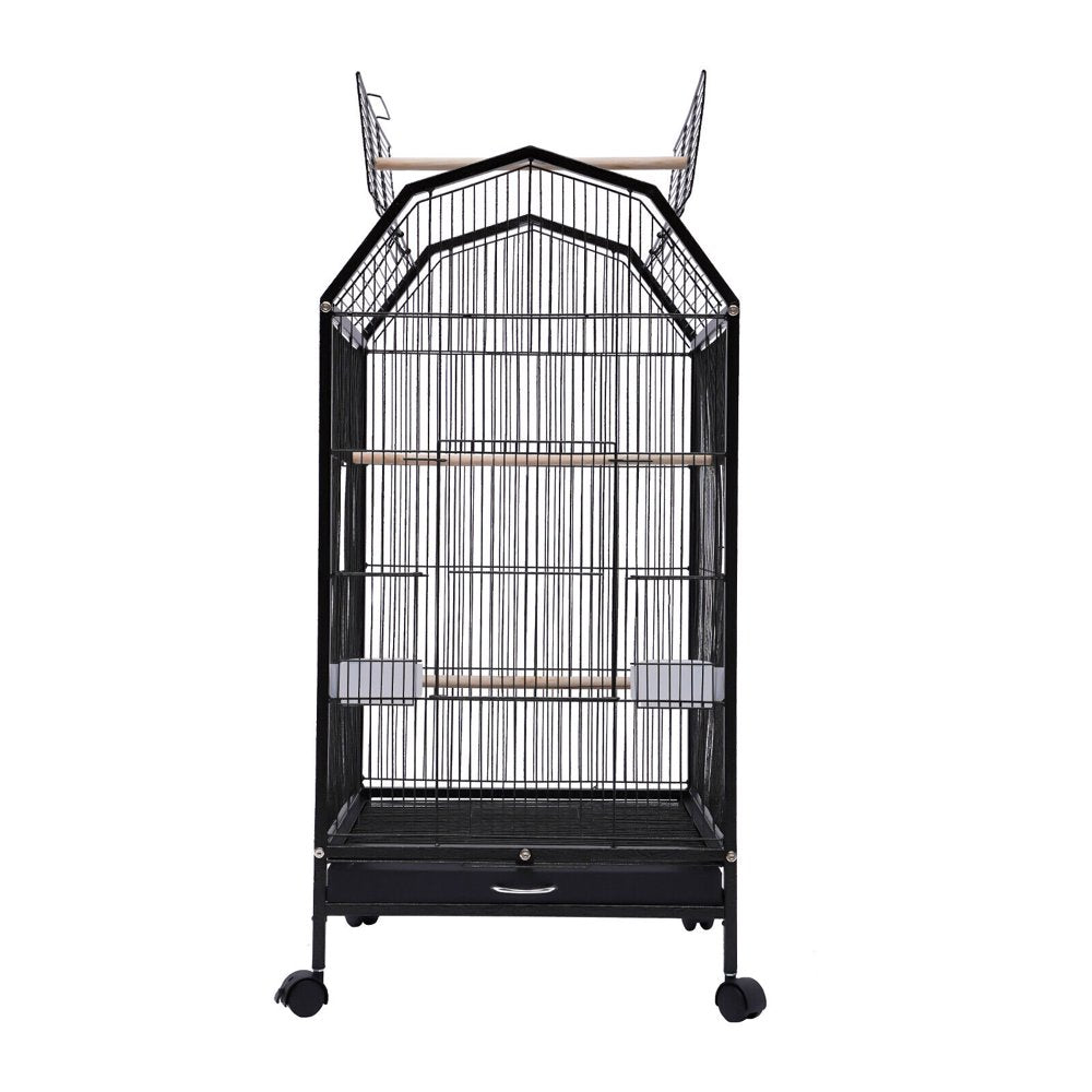 Miumaeov Black Iron Parakeet Bird Cage with Stand Metal Panorama Pet Bird Flight Cages with Wheels Feeding Cups and Standing Poles Animals & Pet Supplies > Pet Supplies > Bird Supplies > Bird Cages & Stands Miumaeov   