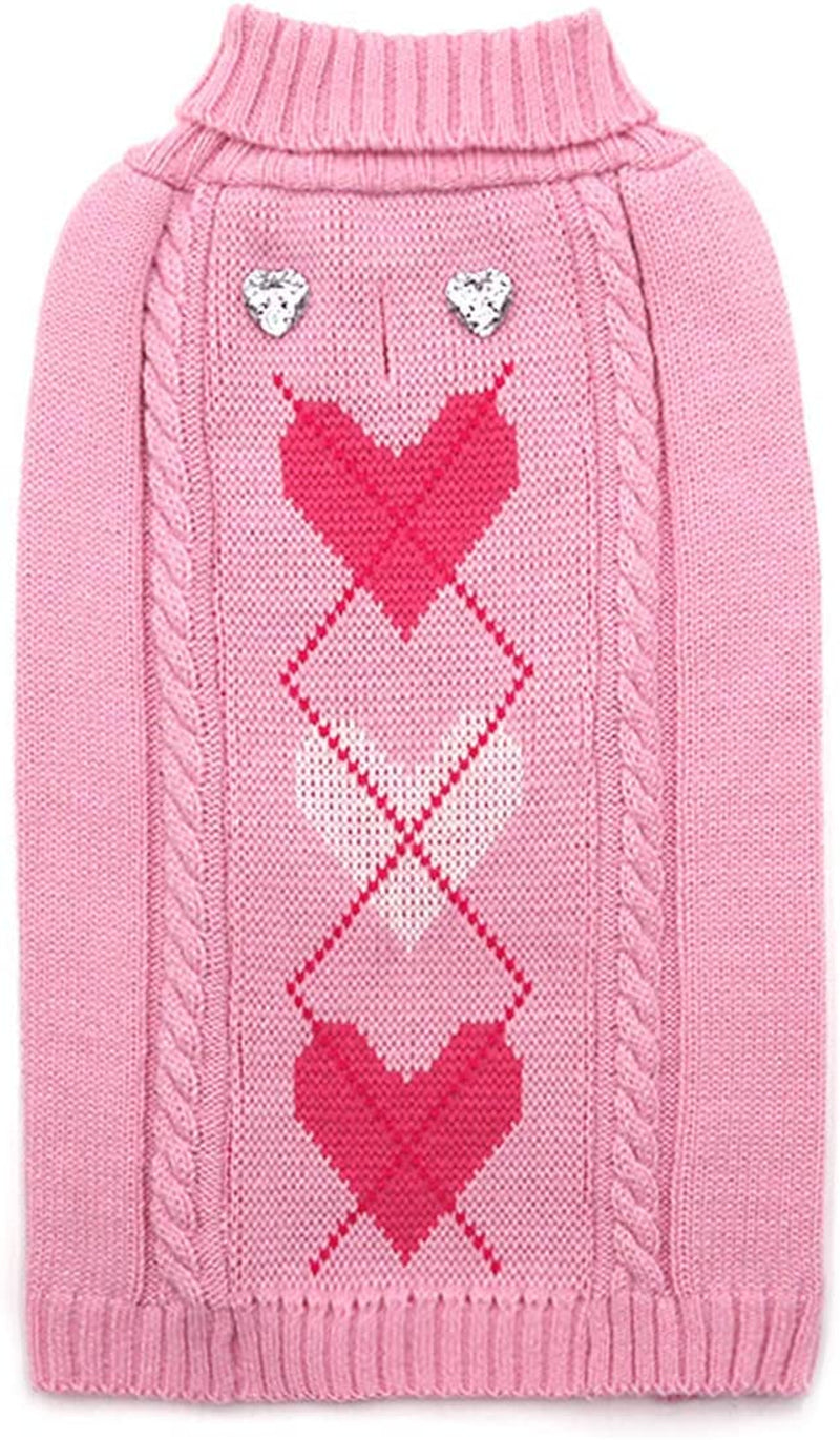 KYEESE Dogs Sweaters Valentine'S Day Pink Heart Pattern with Leash Hole Dog Sweater Knitwear Warm Puppy Sweater Animals & Pet Supplies > Pet Supplies > Dog Supplies > Dog Apparel kyeese 1# Heart (Pink) Large (11-18lbs) 