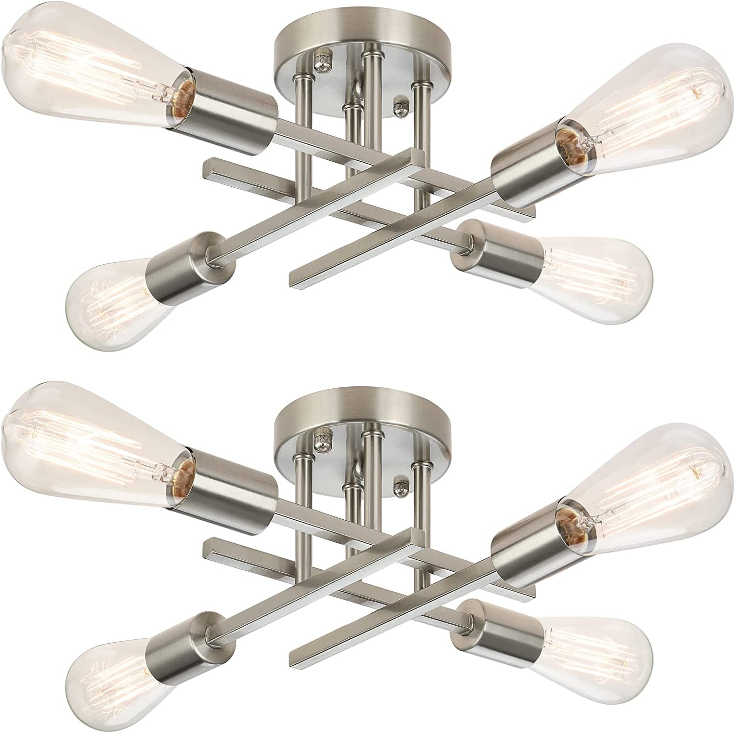 Industrial 4-Light Semi Flush Mount Ceiling Light Fixture, Modern Farmhouse Lighting Matte Black, Rustic Sputnik Chandelier Ceiling Lamp for Kitchen Bedroom Living Room Hallway, Bulbs Not Included Animals & Pet Supplies > Pet Supplies > Dog Supplies > Dog Apparel SunRider Silver 2 Count (Pack of 1) 