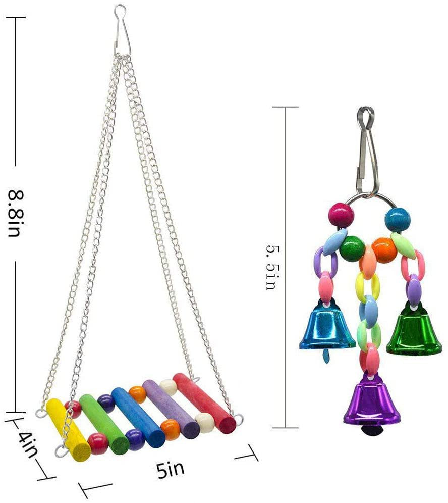 AURORA TRADE 8PCS Bird Parrot Swing Chewing Toy - Hanging Bell Birds Cage Toys Suitable for Small Parakeets, Cockatiel, Conures,Finches,Budgie,Macaws, Parrots, Love Birds