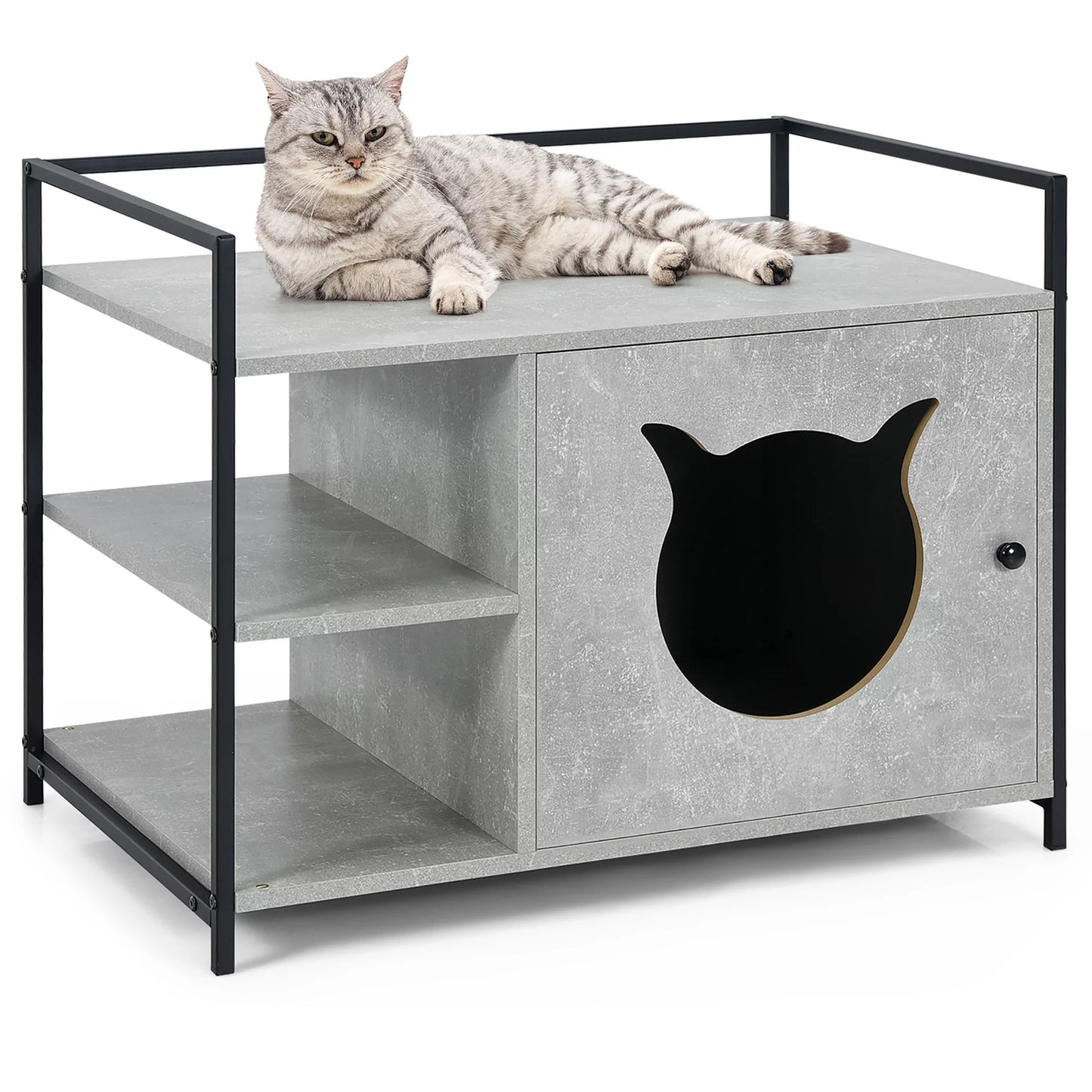 Costway Cat Litter Box Enclosure Hidden Litter Furniture Cabinet W/ 2-Tier Storage Shelf