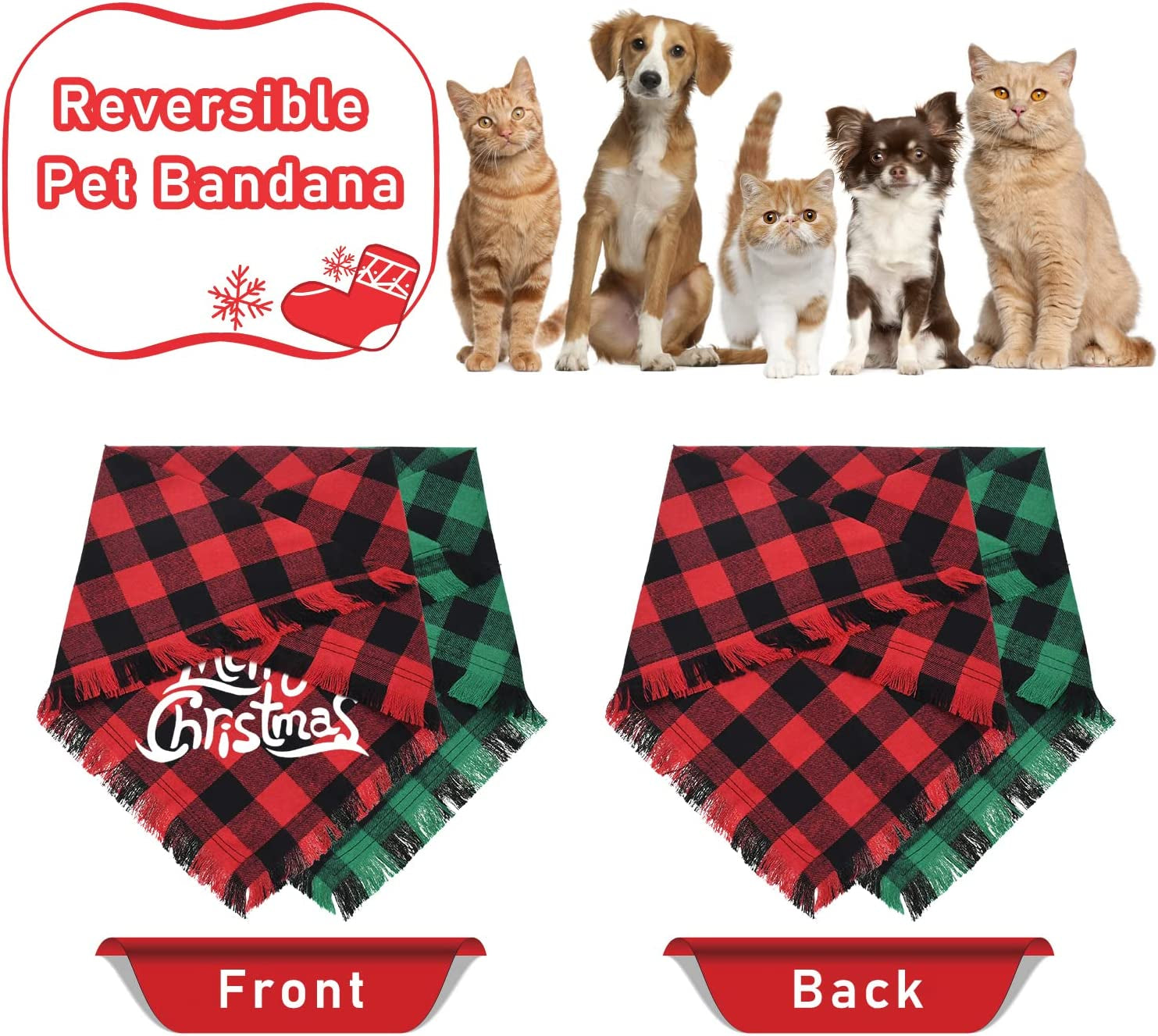 Malier 2 Pack Dog Bandana, Christmas Classic Buffalo Plaid Pattern with Tassels Edges Bandana, Pets Scarf Triangle Bibs Kerchief Bandana Costume Accessories for Small Medium Large Dogs Cats (Large) Animals & Pet Supplies > Pet Supplies > Dog Supplies > Dog Apparel Malier   