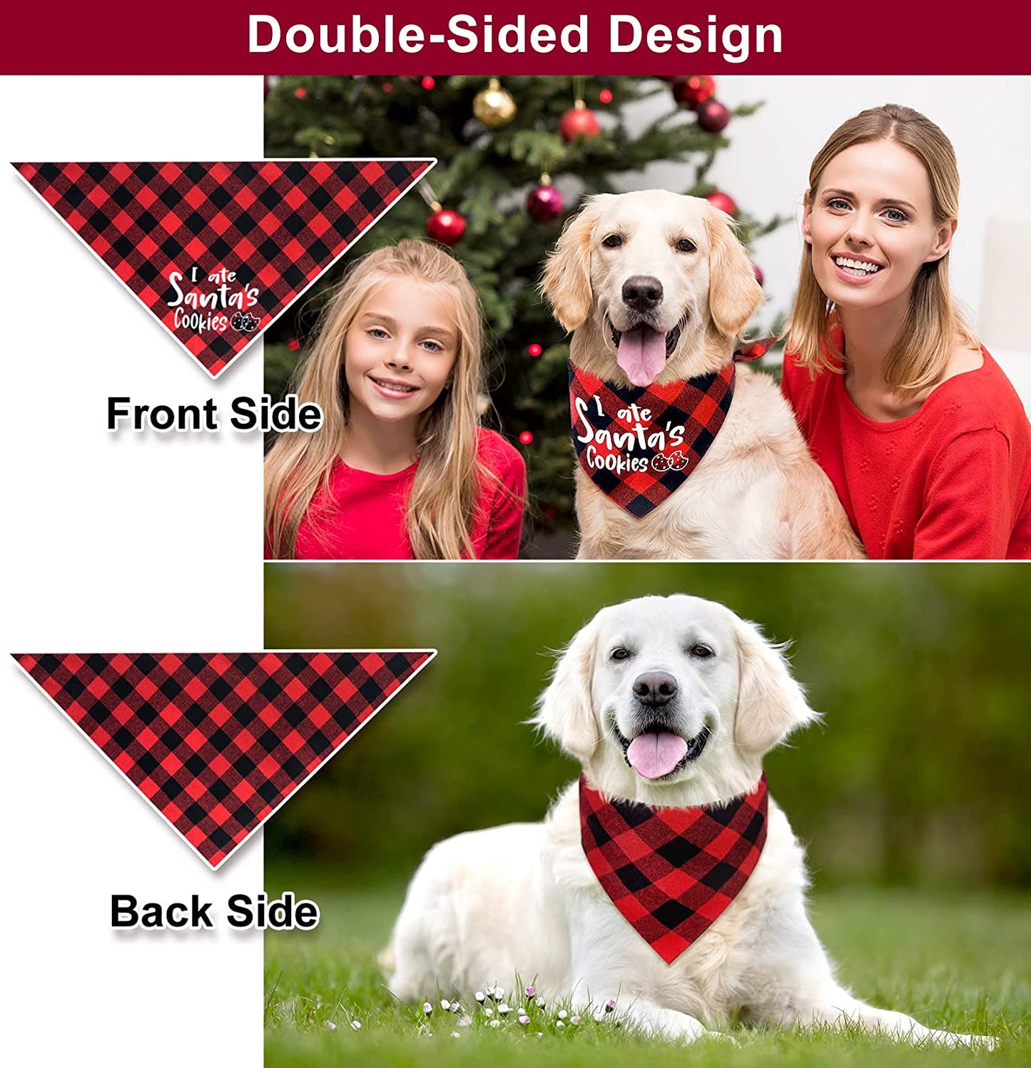 Roberly 2 Pack Christmas Dog Bandanas Plaid Reversible Triangle Bibs Christmas Scarf Accessories Costumes for Small Medium Large Dogs Cats Pets Animals Animals & Pet Supplies > Pet Supplies > Dog Supplies > Dog Apparel Roberly   