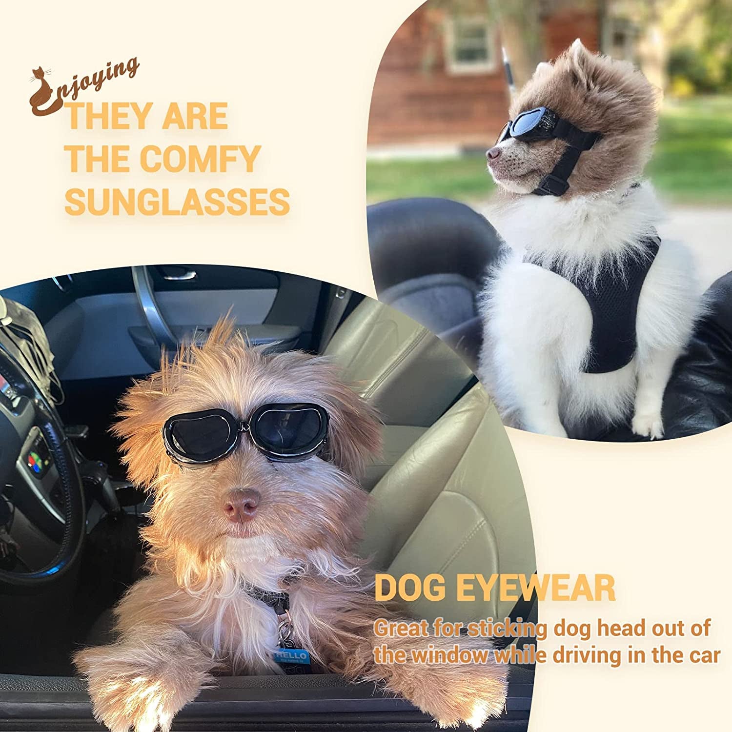 Enjoying Dog Sunglasses Small Breed Dogs Goggles UV Protection Eye Wear Windproof Anti-Fog Pet Glasses for Doggy about over 5 Lbs, Black Animals & Pet Supplies > Pet Supplies > Dog Supplies > Dog Apparel Enjoying   