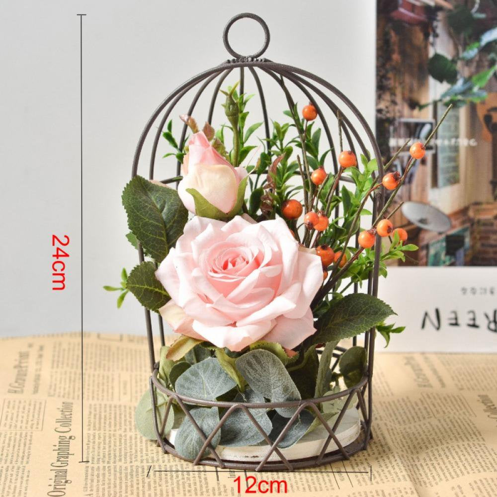 Hanging Bird Cage Flower Stand Floral Set Hydrangea Combination Animals & Pet Supplies > Pet Supplies > Bird Supplies > Bird Cages & Stands Keluoda   