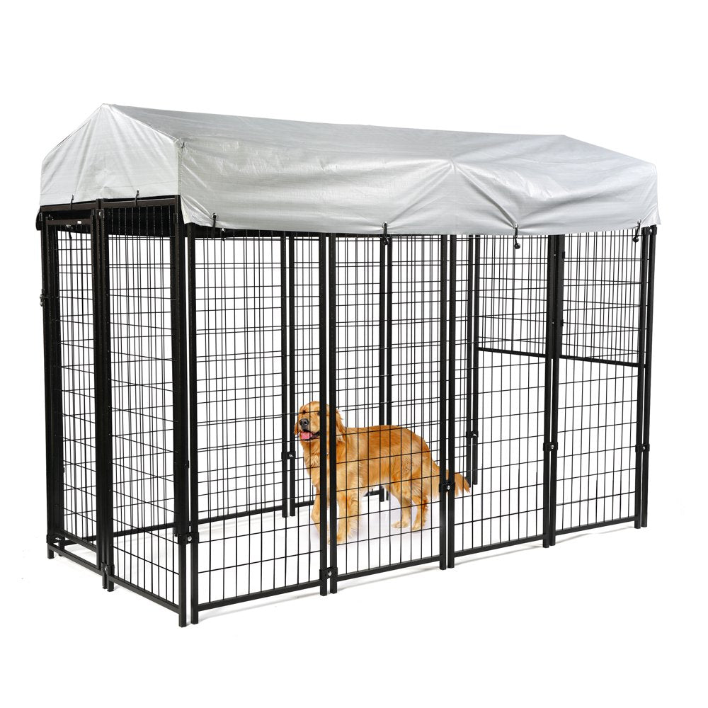 Senbabe Dog Fence for Indoor & Outdoor, Dog Kennel with Waterproof Cover Welded Wire, Black