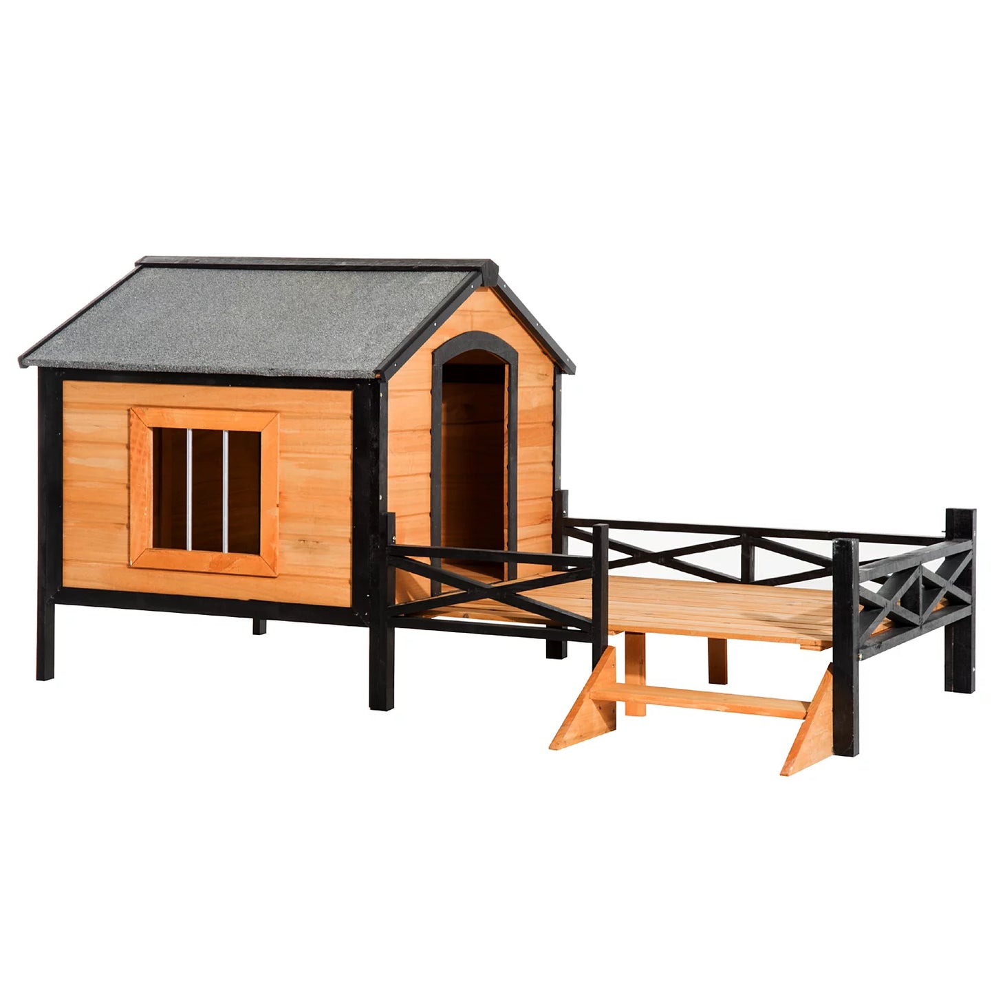 Pawhut 67" Large Wooden Cabin Style Elevated Outdoor Dog House with Porch Animals & Pet Supplies > Pet Supplies > Dog Supplies > Dog Houses Aosom LLC   