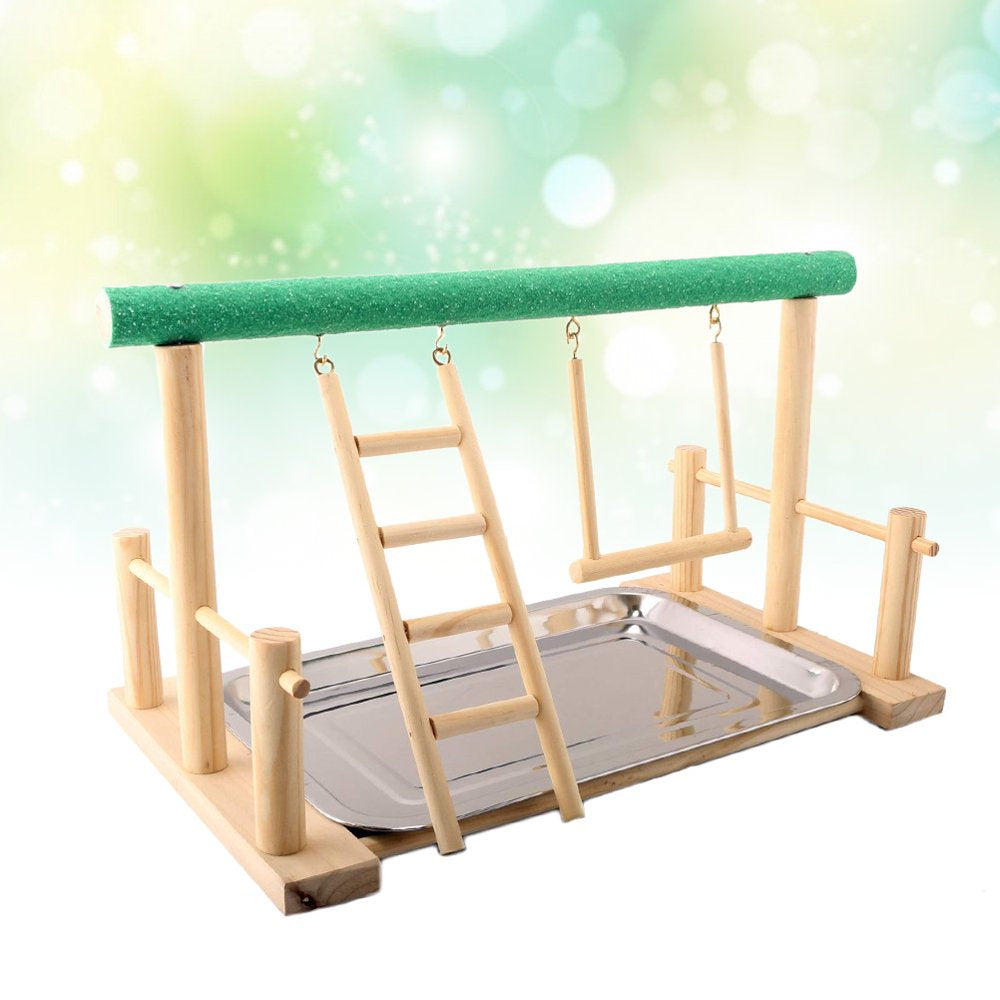 Solid Wood Pet Parrot Playstand Bird Play Stand Self Assemble Cockatiel Playground Wood Perch Gym Playpen with Ladder Swing Toys Exercise Play Standing Stick Color Random