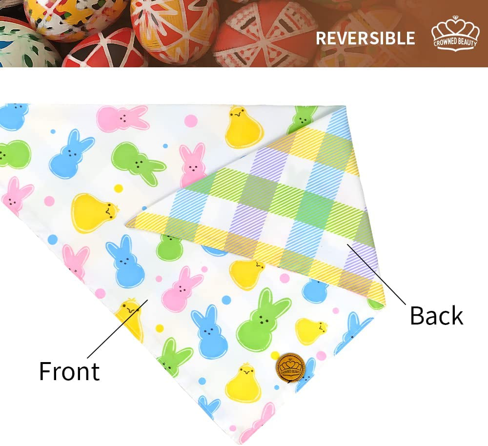 Crowned Beauty Easter Dog Bandanas Large 2 Pack, Colorful Bunnies Eggs Set, Floral Stripe Adjustable Triangle Holiday Plaid Reversible Scarves for Medium Large Extra Large Dogs Pets Animals & Pet Supplies > Pet Supplies > Dog Supplies > Dog Apparel Crowned Beauty   