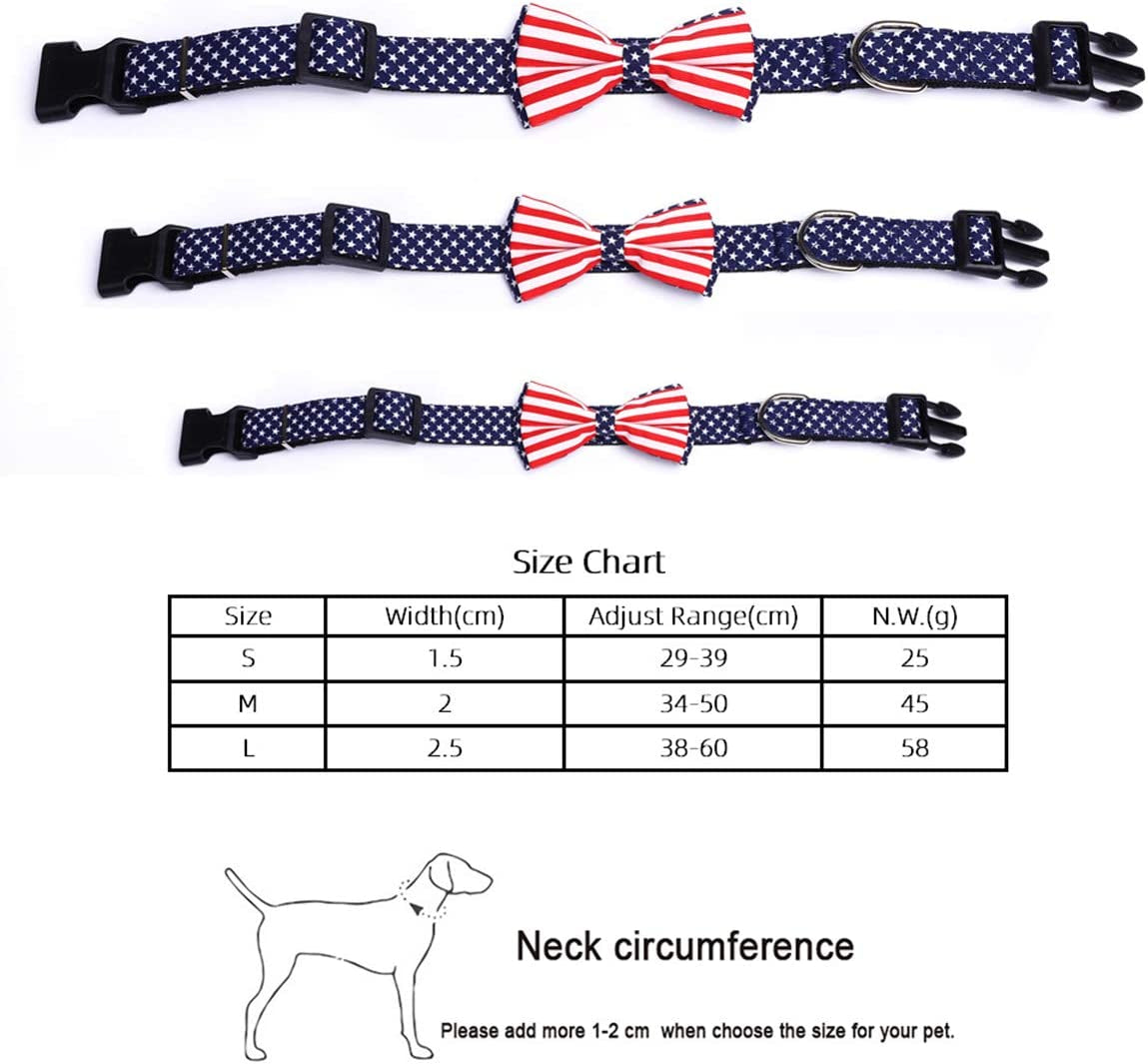 American Flag Bowtie Dog Collar in 3 Different Sizes (Large:Width 2.5Cm, Adjustable 38-60Cm) Animals & Pet Supplies > Pet Supplies > Dog Supplies > Dog Apparel H-Shero   