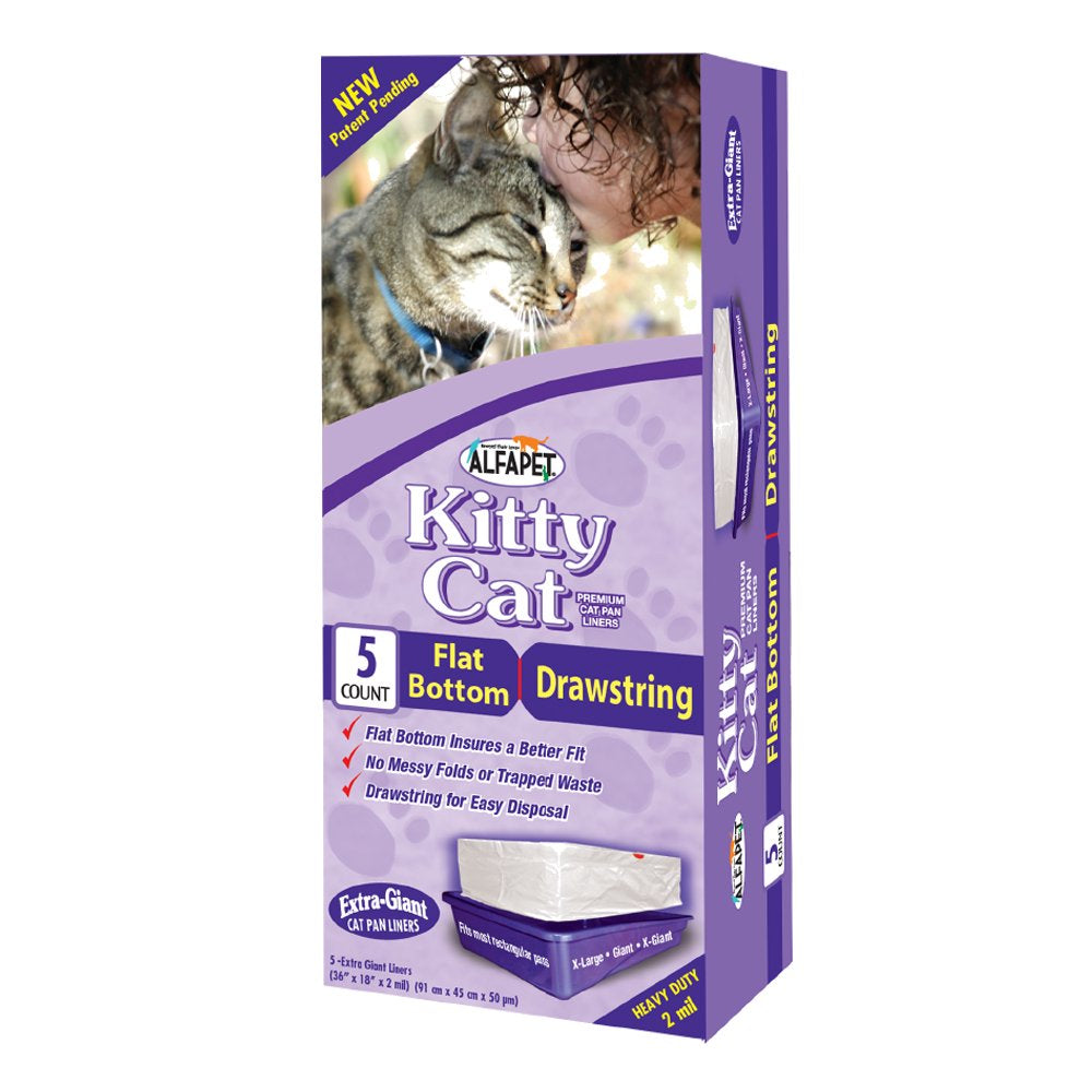 Alfapet Cat Litter Box Liners Extra Large-1 Box- Heavy Duty 2 Mil Thick Plastic, Clever Drawstring Liner for Easy Disposal- Flat Bottom for Easy, Secure Placement in Kitty Pan-Disposable Animals & Pet Supplies > Pet Supplies > Cat Supplies > Cat Litter Box Liners alfapet   