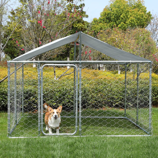 LVUYOYO Outdoor Dog Kennel Heavy Duty Dog House with Water Resistant Cover Dog Cage Pet Resort Kennel Steel Fence with Secure Lock Mesh
